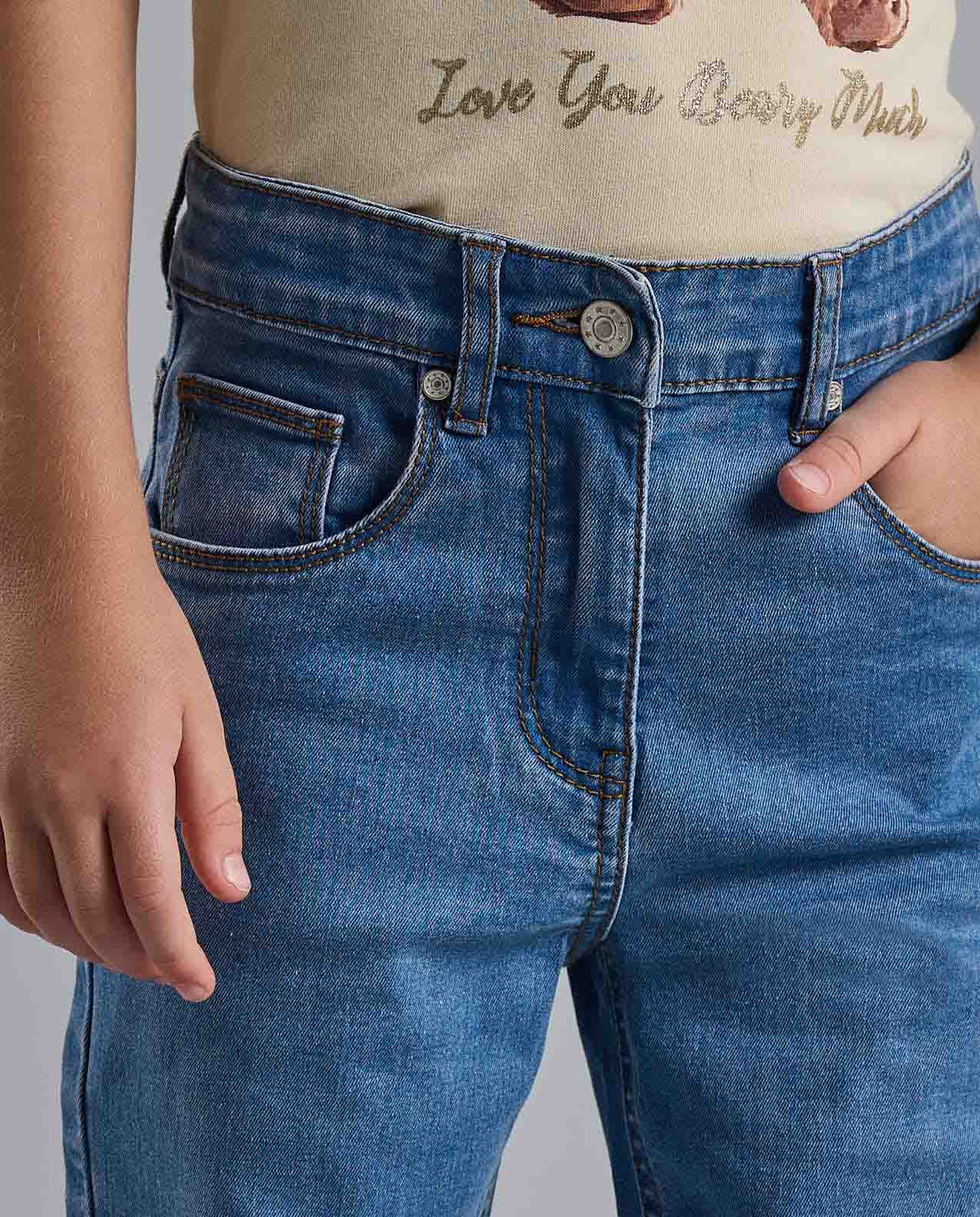 Faded Regular Fit Jeans with Button Closure