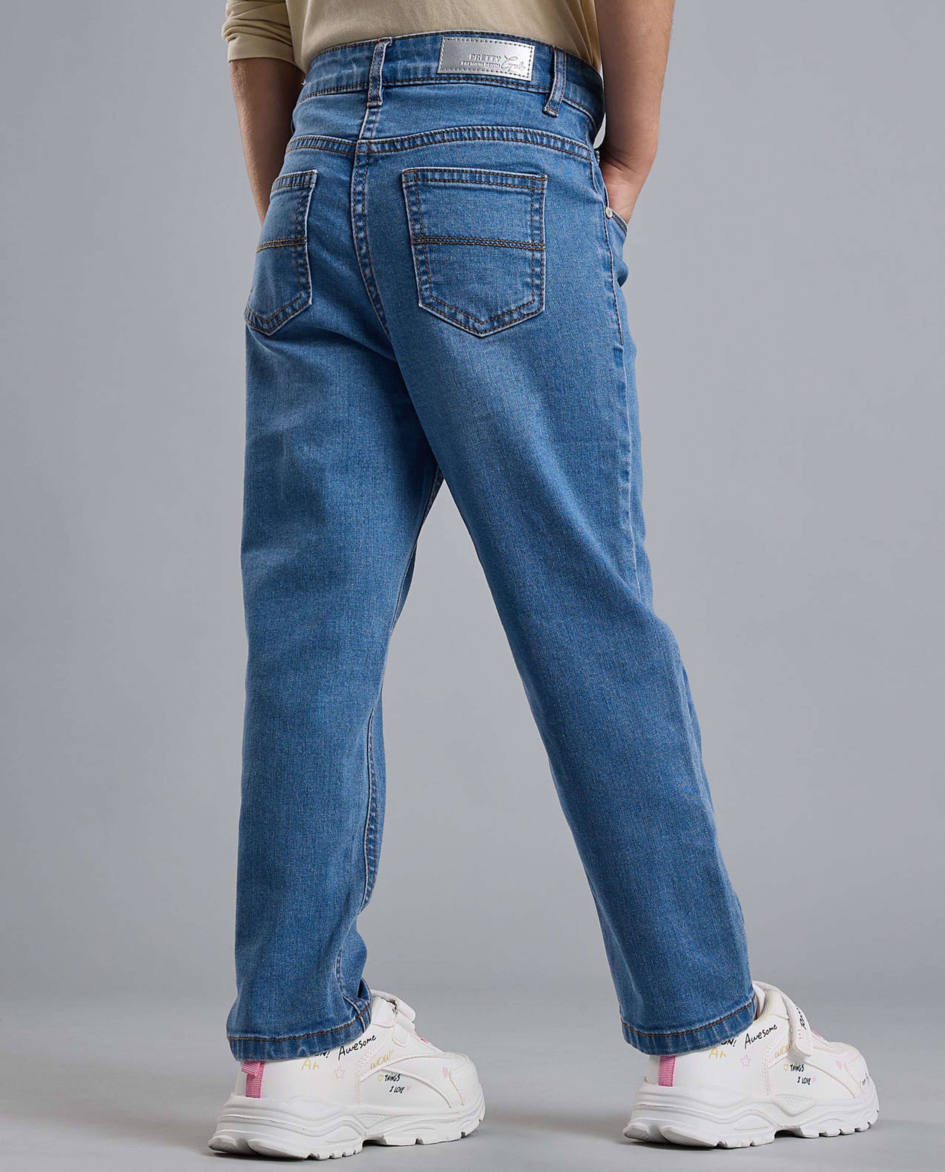Faded Regular Fit Jeans with Button Closure
