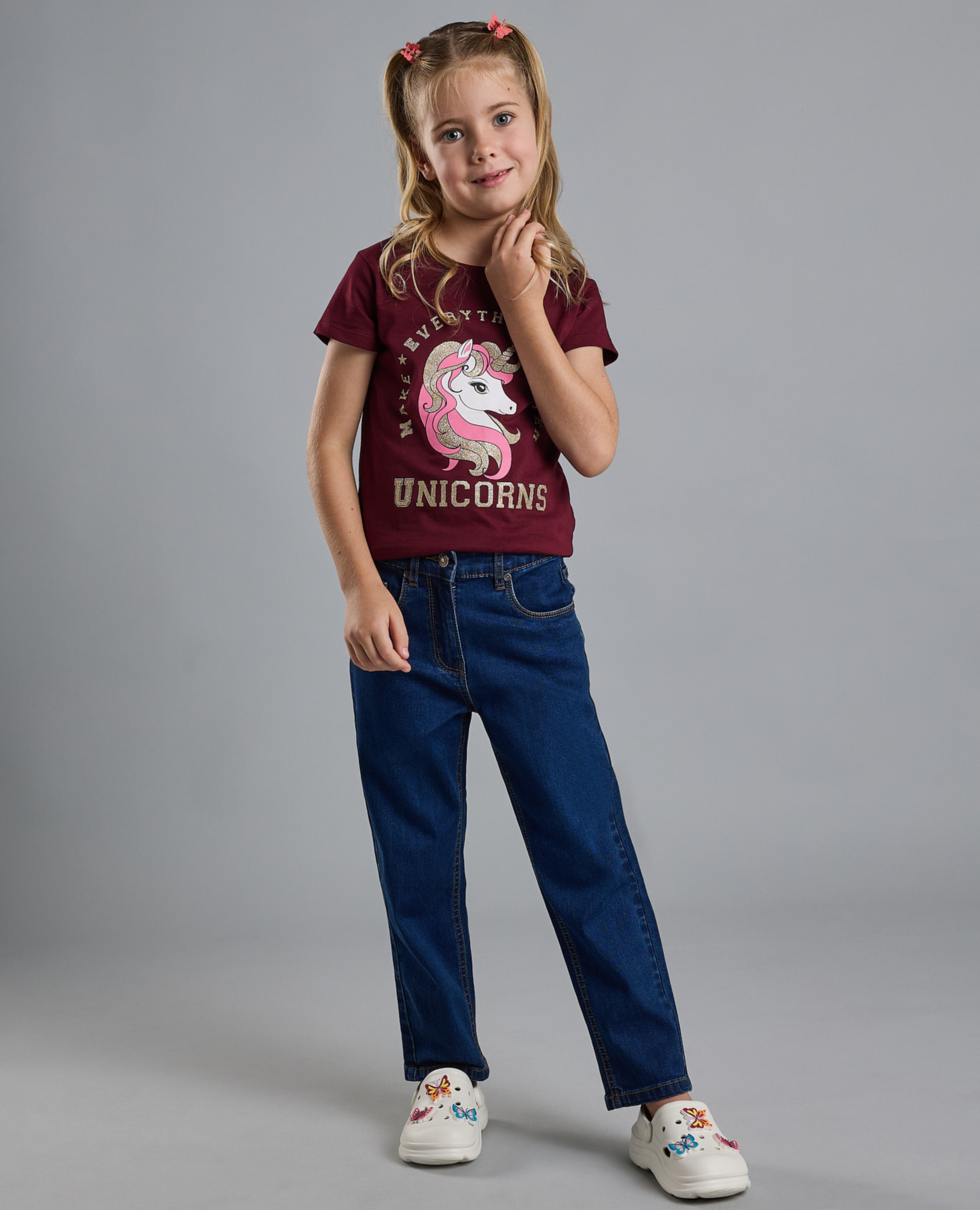 Washed Straight Fit Jeans with Button Closure