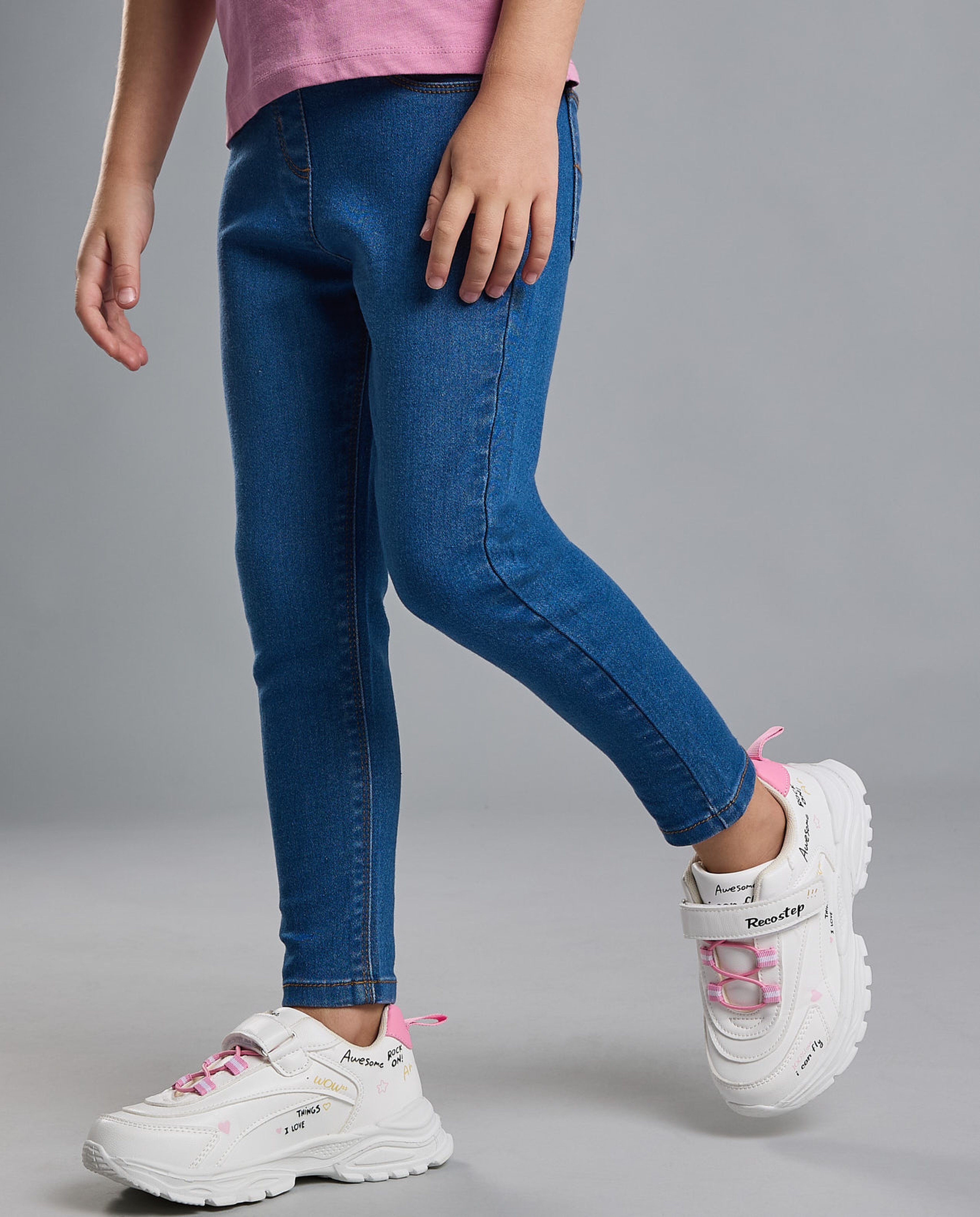 Washed Jeggings with Elastic Waist