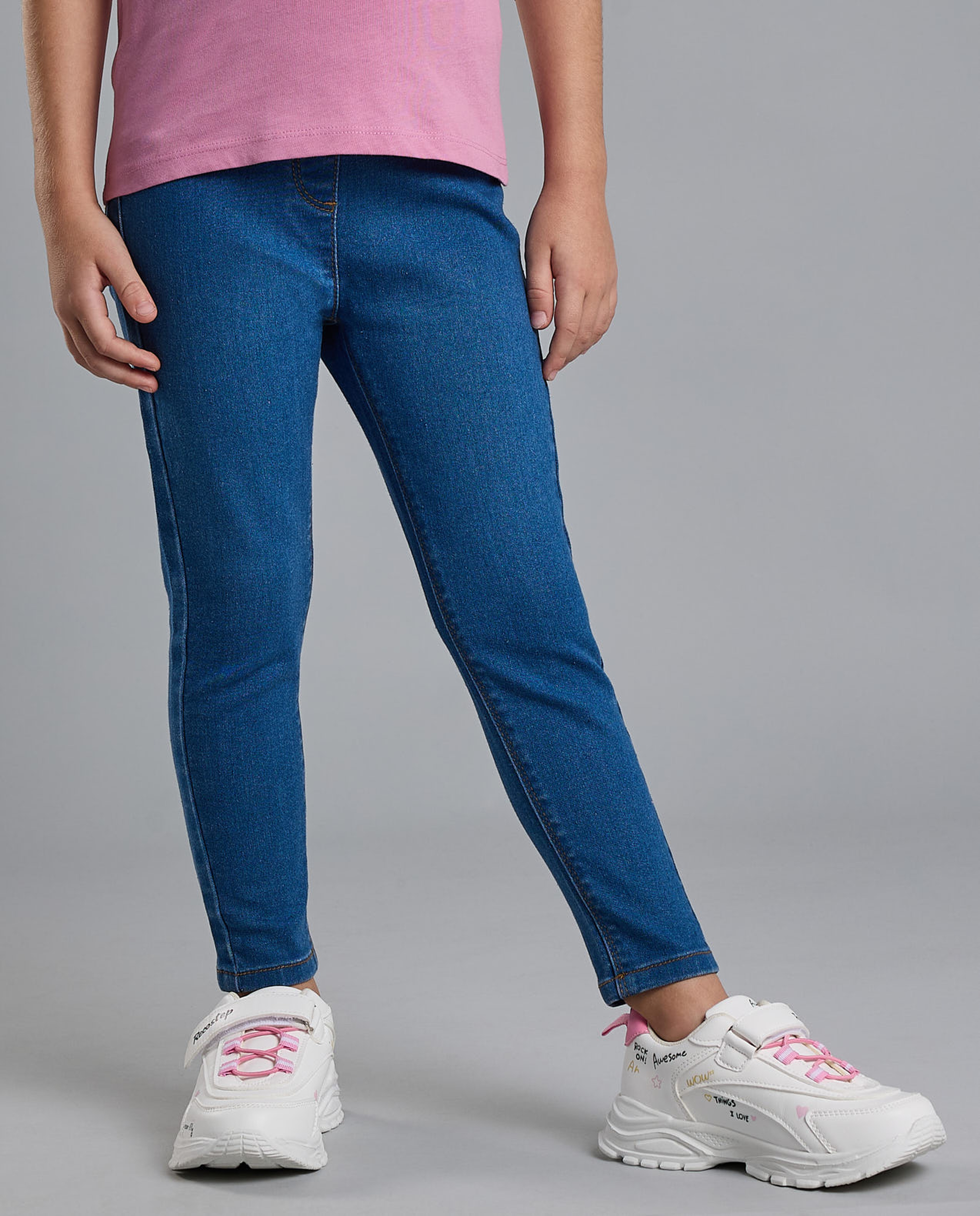 Washed Jeggings with Elastic Waist