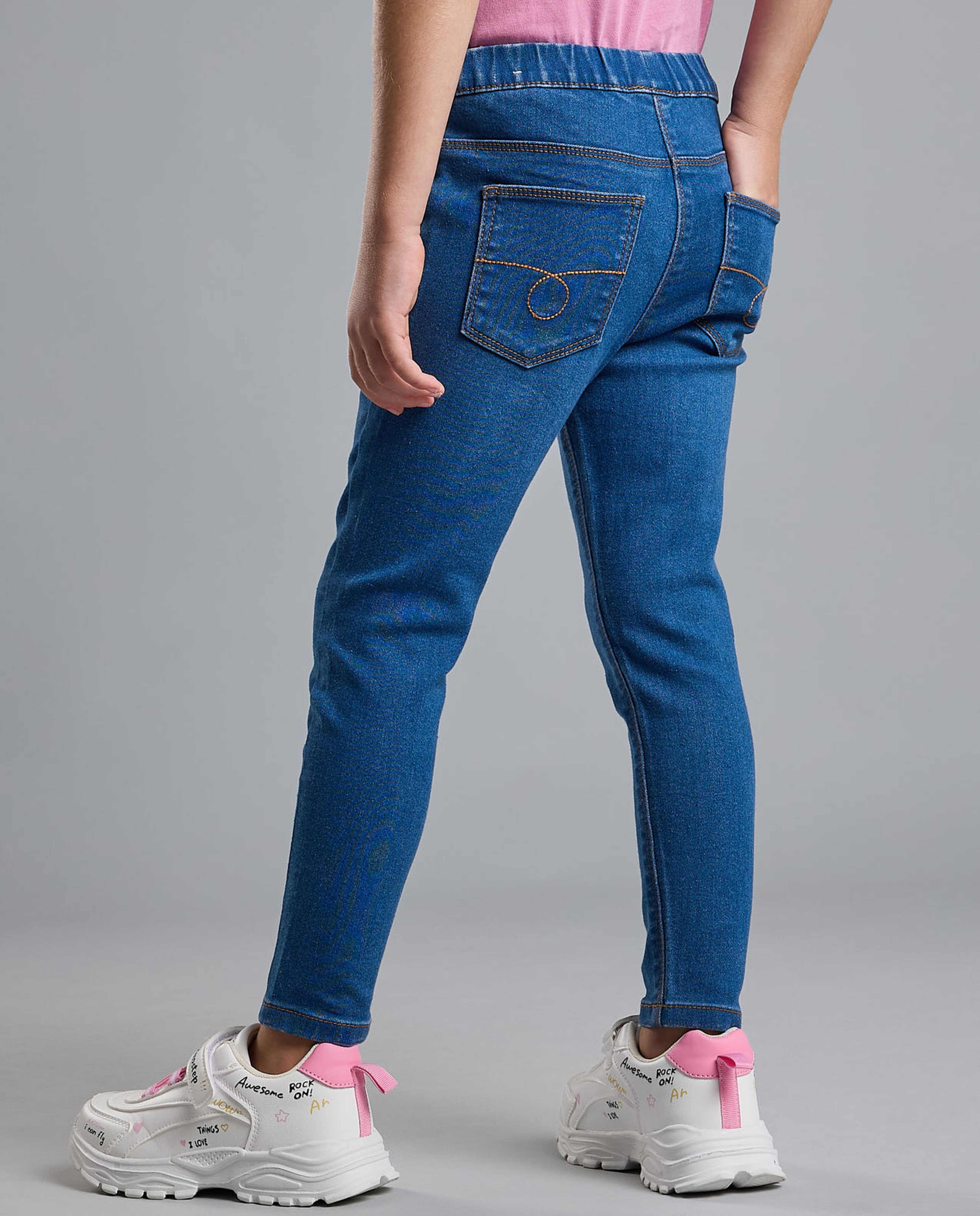 Washed Jeggings with Elastic Waist