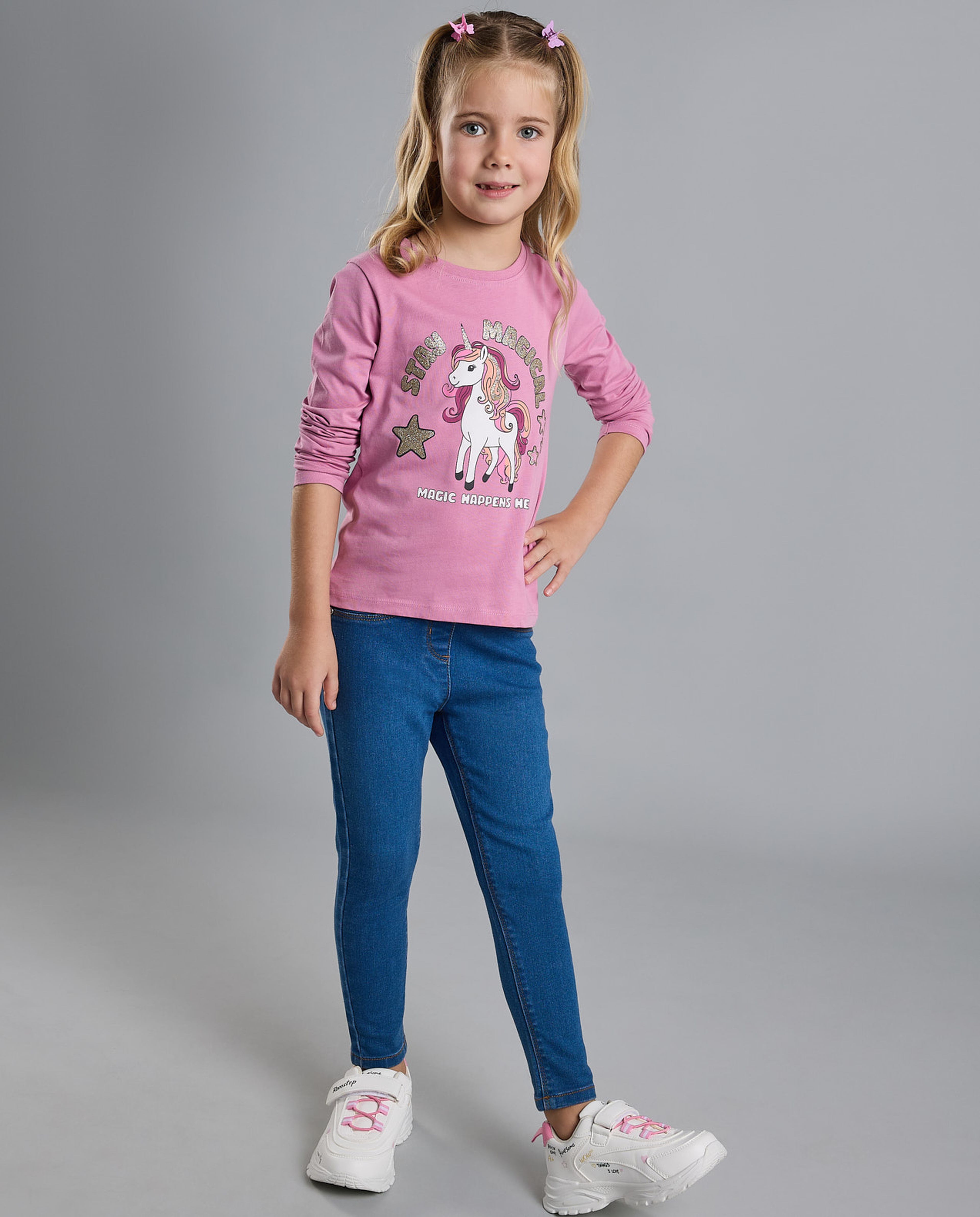 Washed Jeggings with Elastic Waist