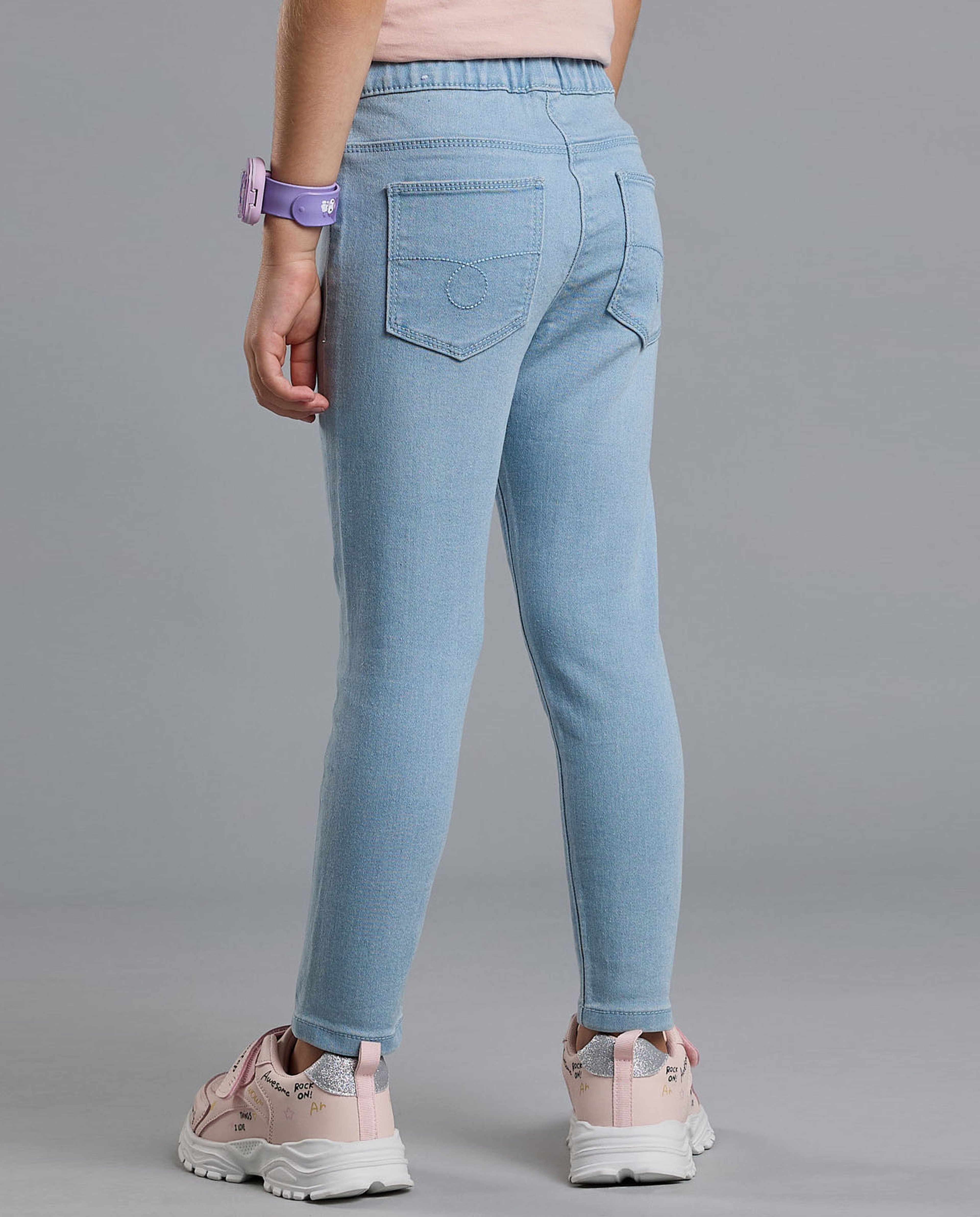 Faded Jeggings with Elastic Waist