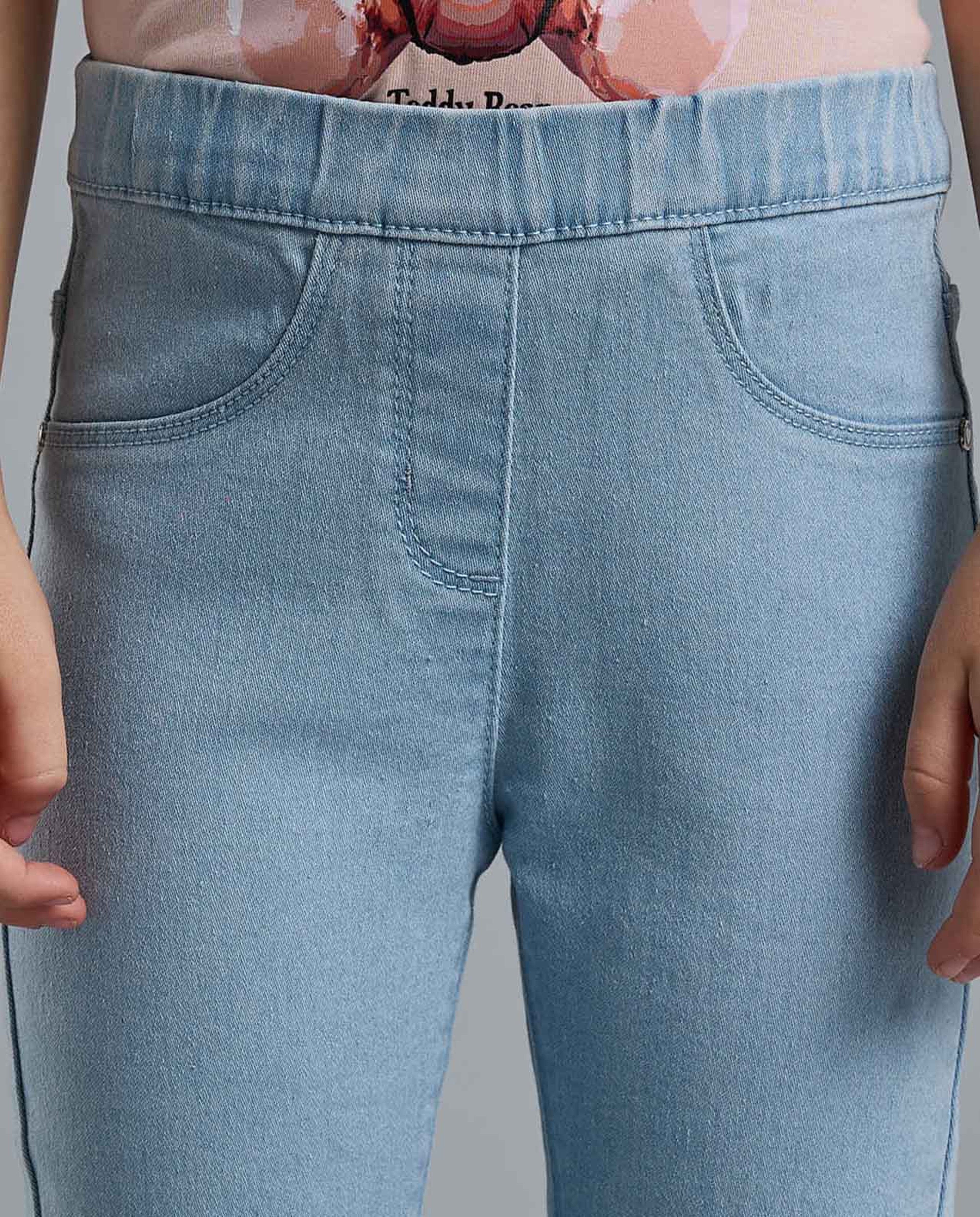 Faded Jeggings with Elastic Waist