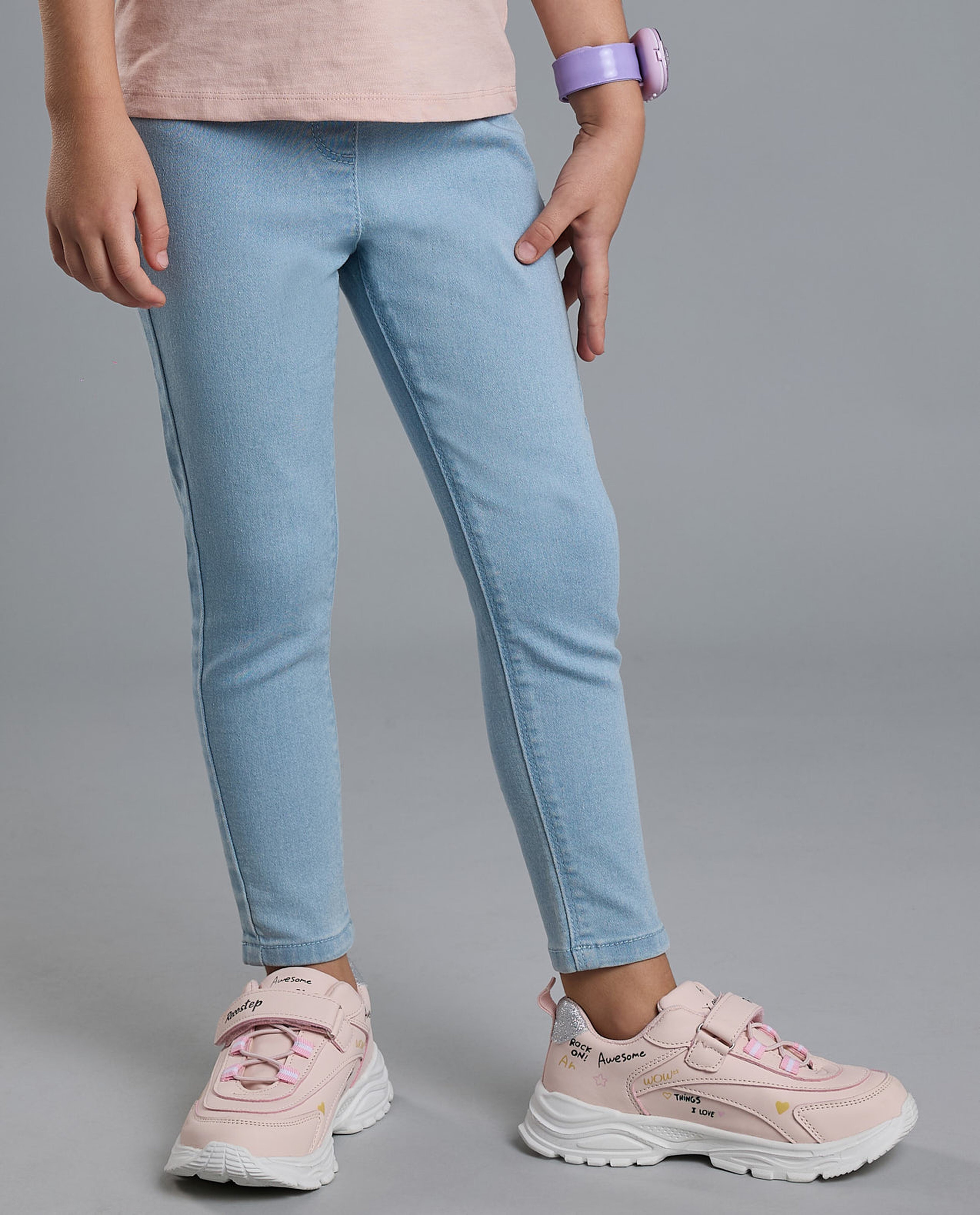 Faded Jeggings with Elastic Waist