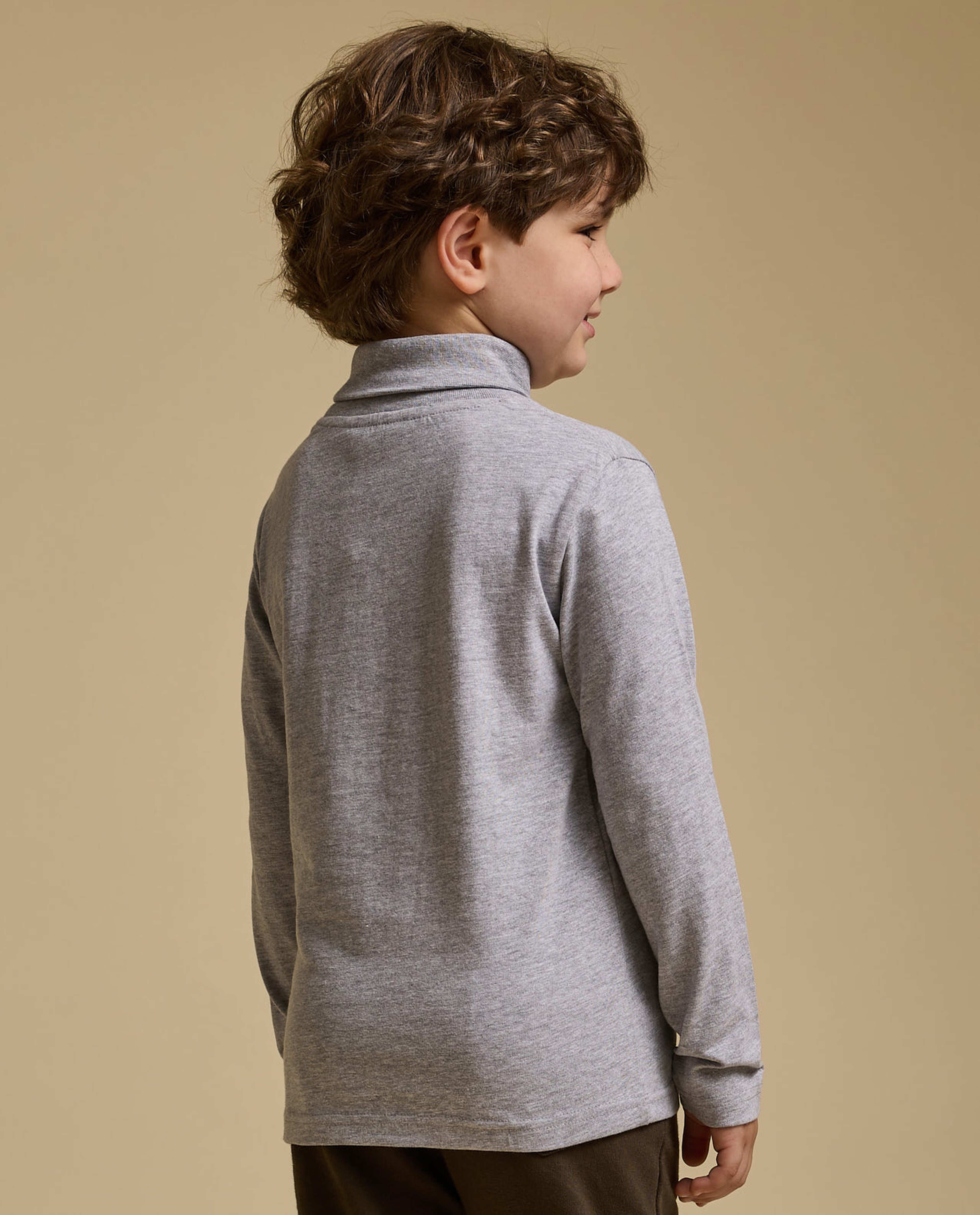 Solid T-Shirt with High Neck and Long Sleeves