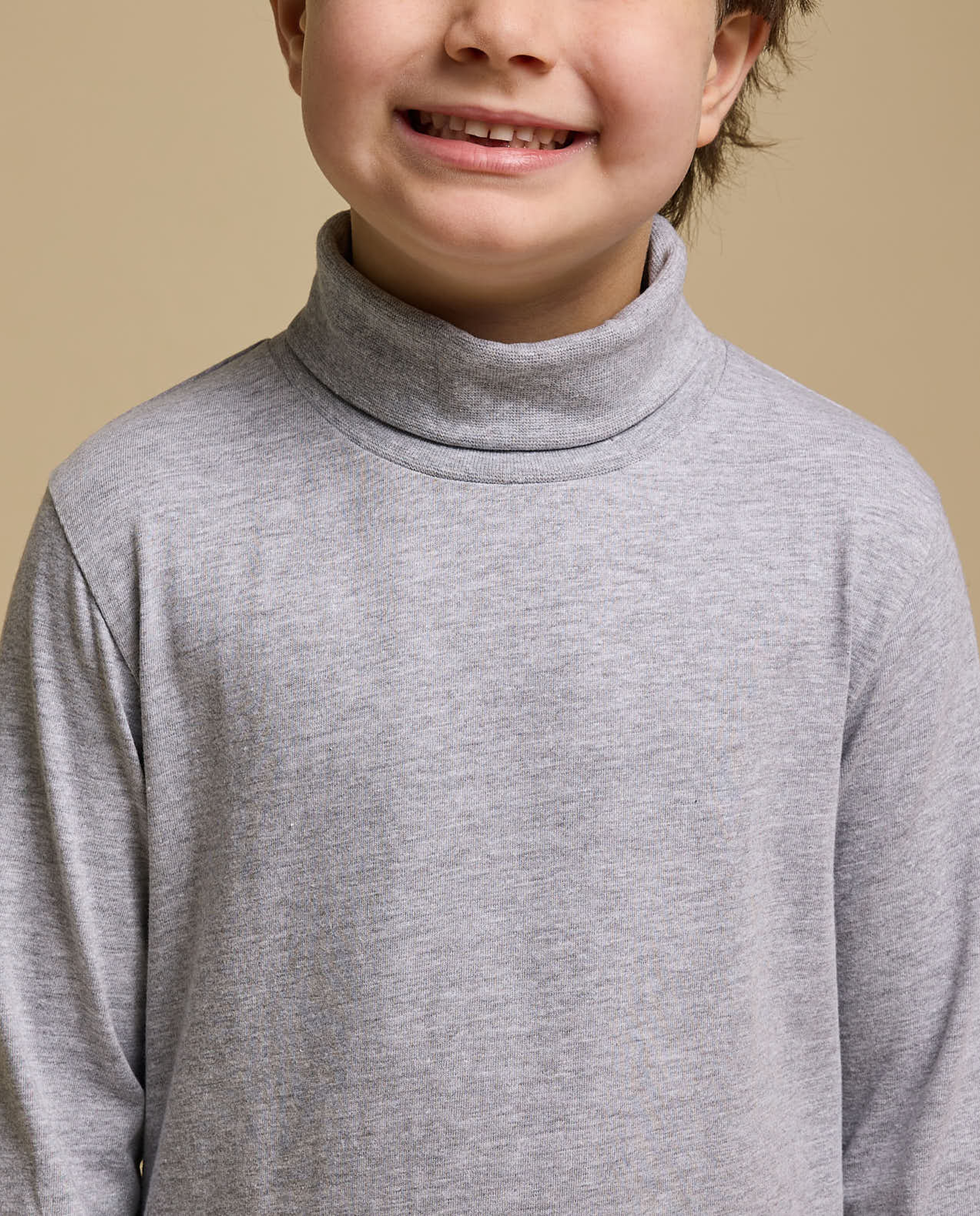 Solid T-Shirt with High Neck and Long Sleeves