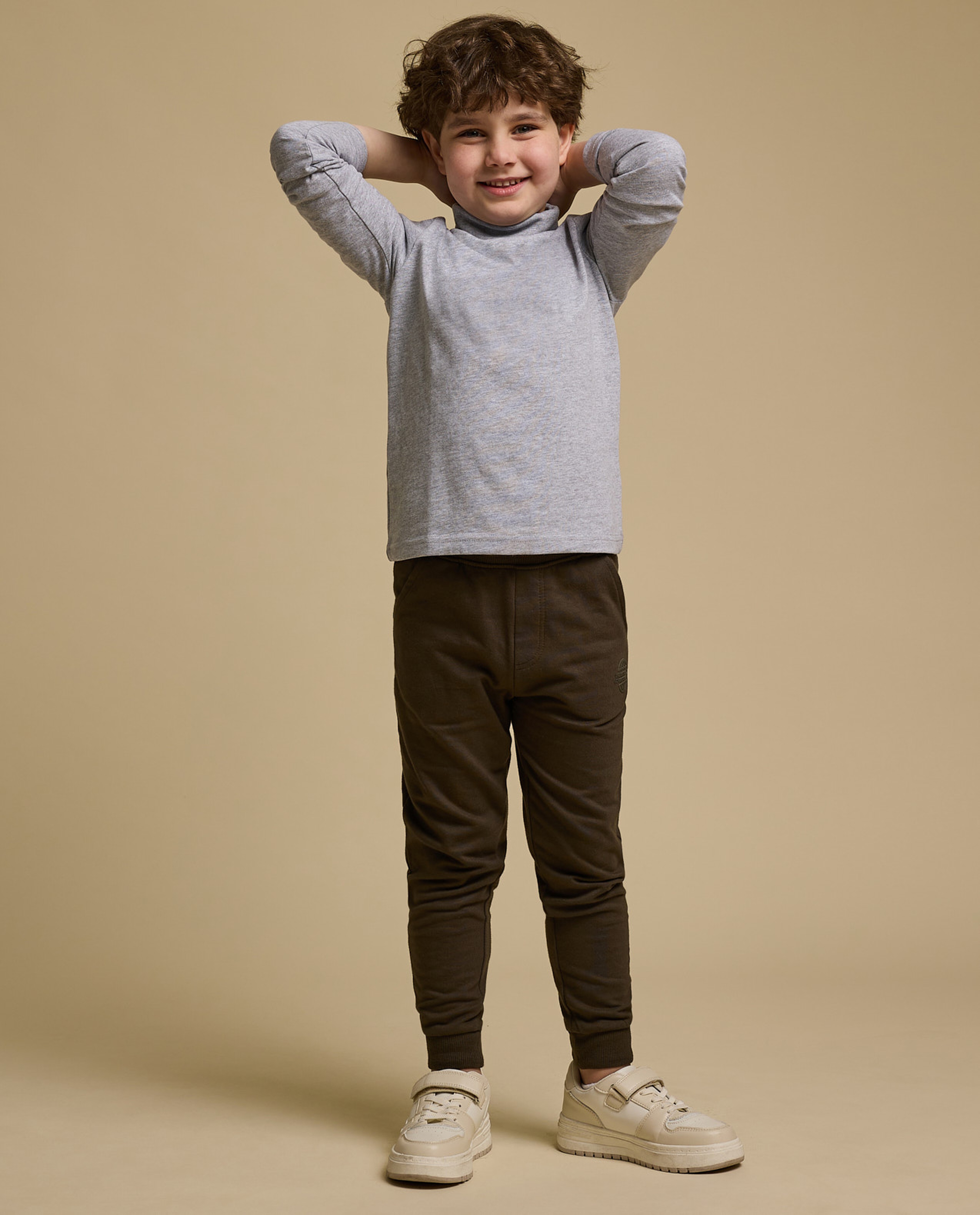 Solid T-Shirt with High Neck and Long Sleeves