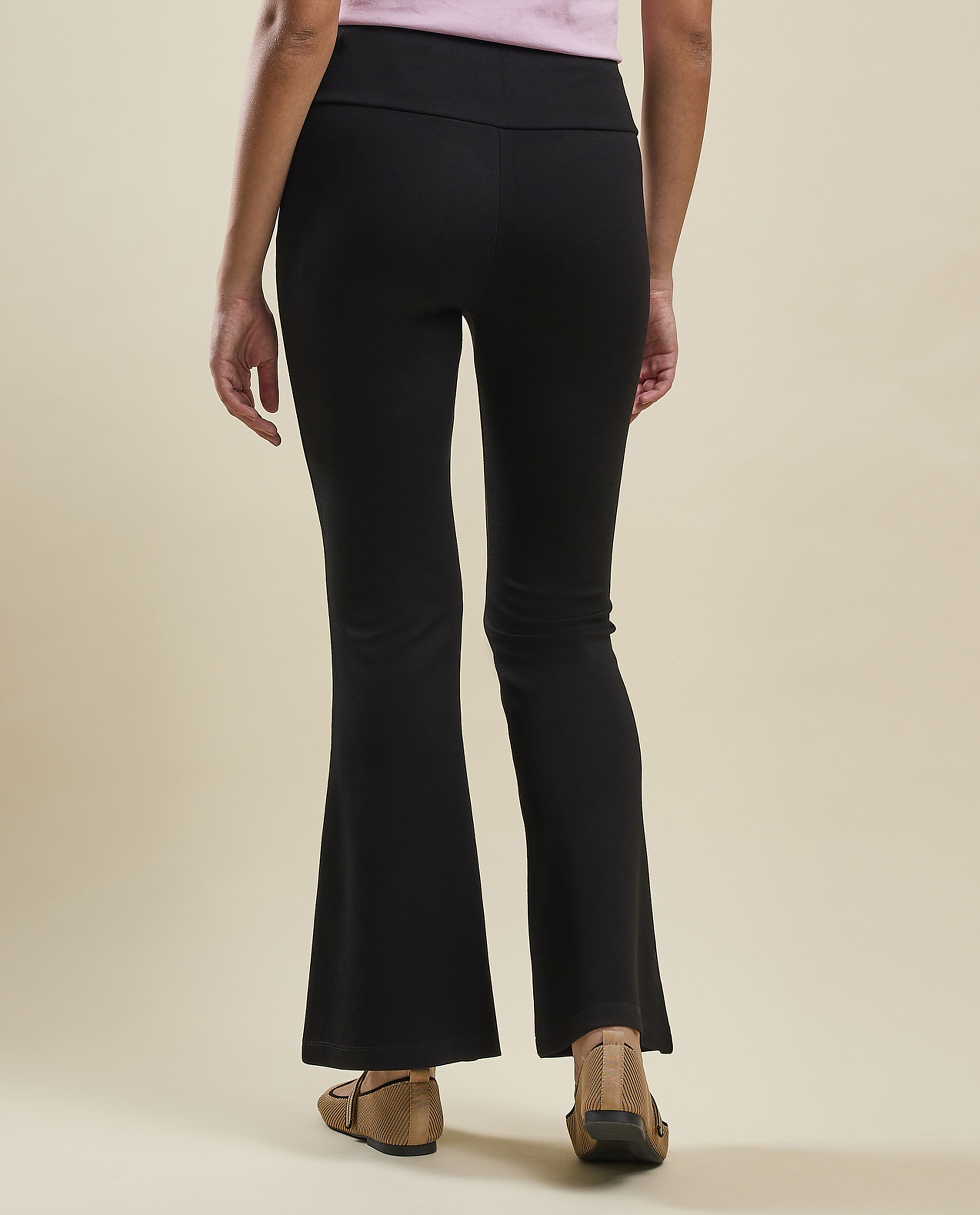 Solid Flared Pants with Elastic Waist