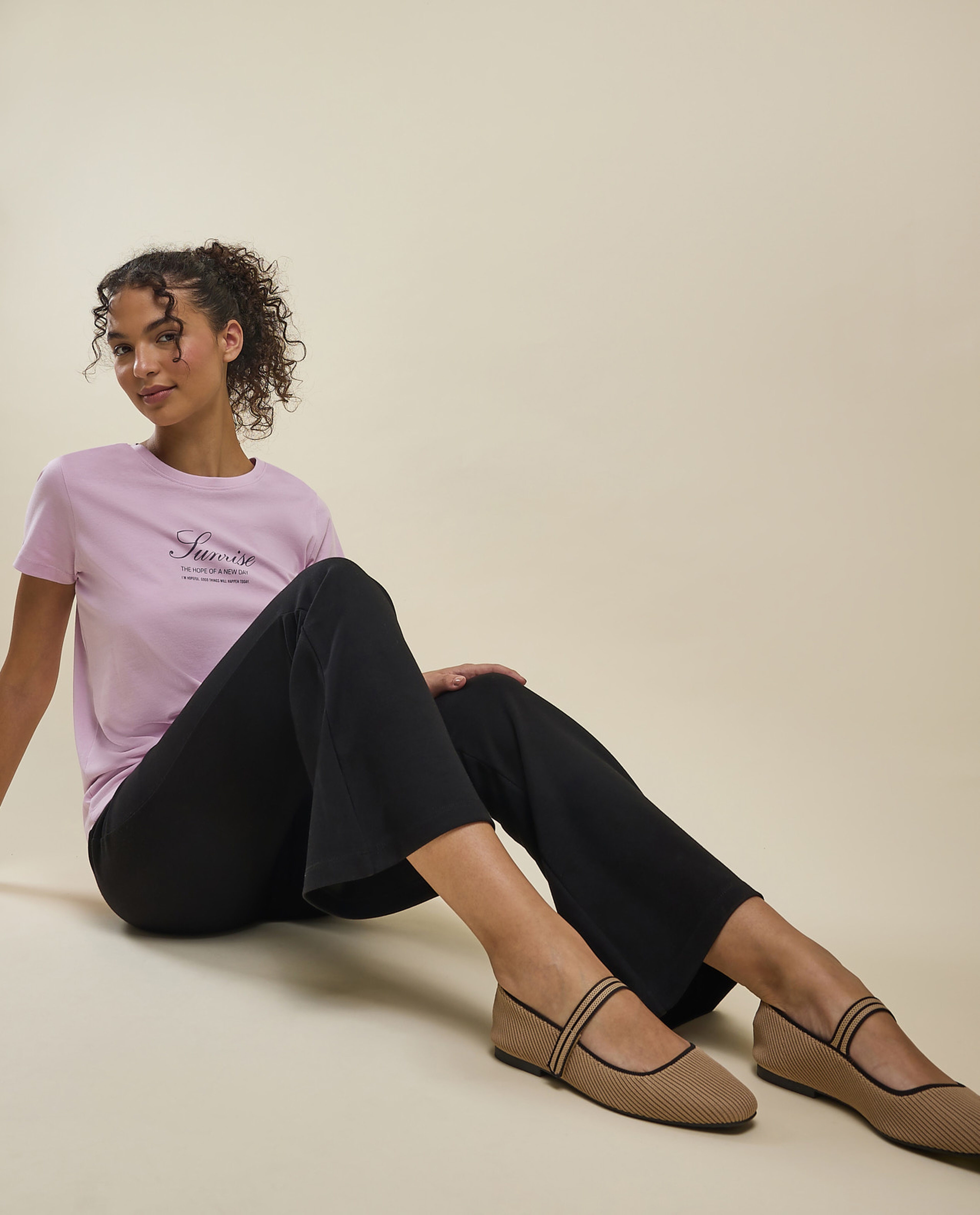 Solid Flared Pants with Elastic Waist