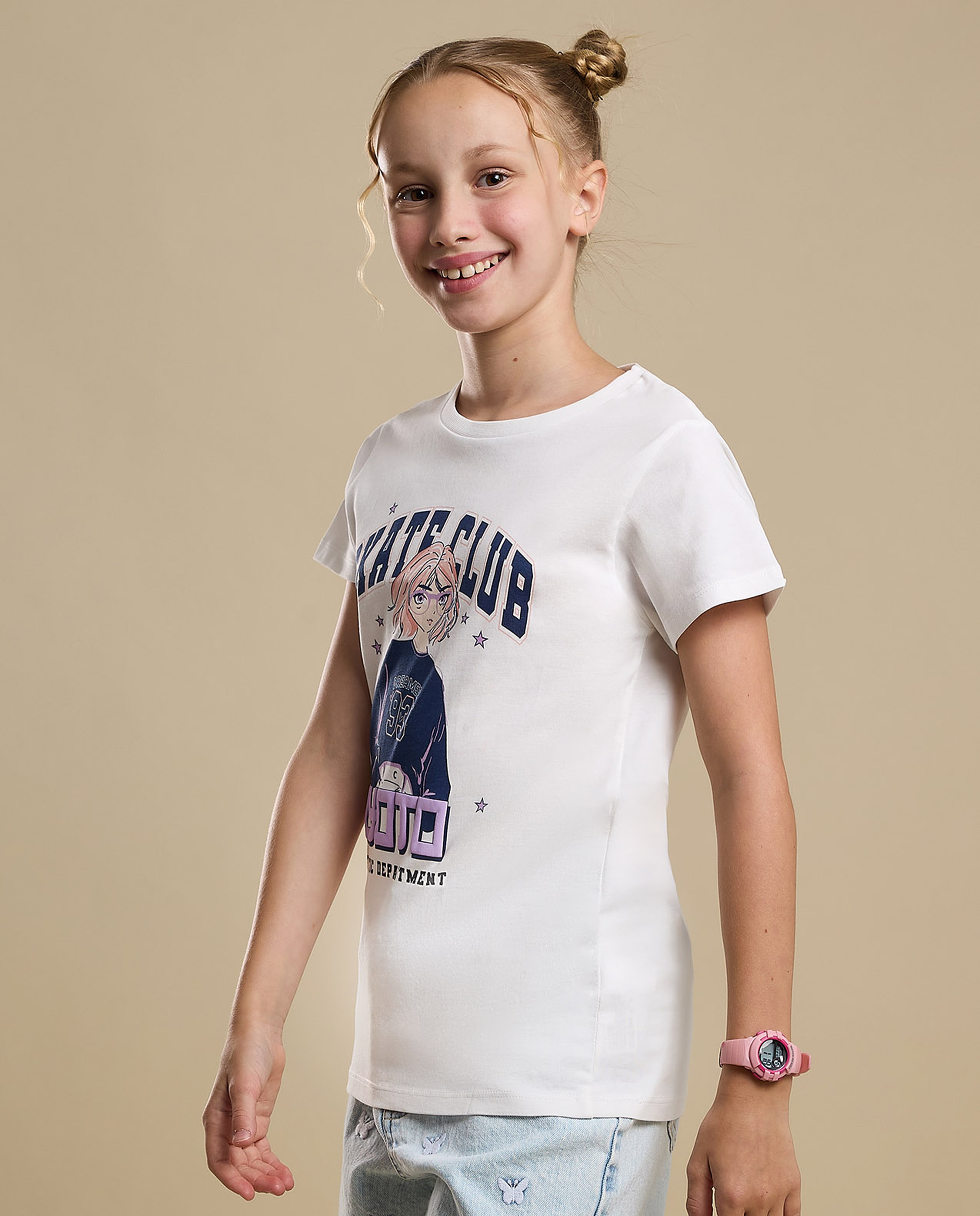 Graphic Print T-Shirt with Crew Neck and Short Sleeves