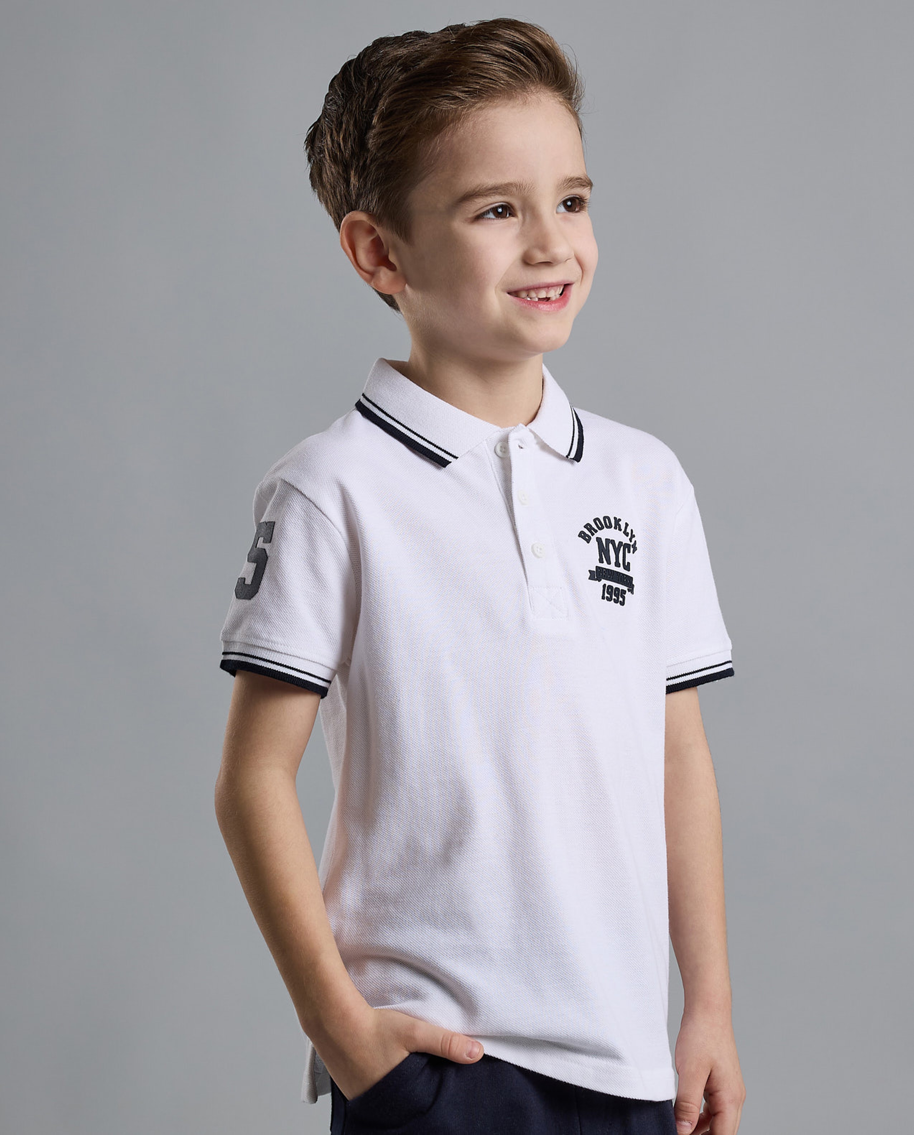 Print Detail Polo T-Shirt with Short Sleeves