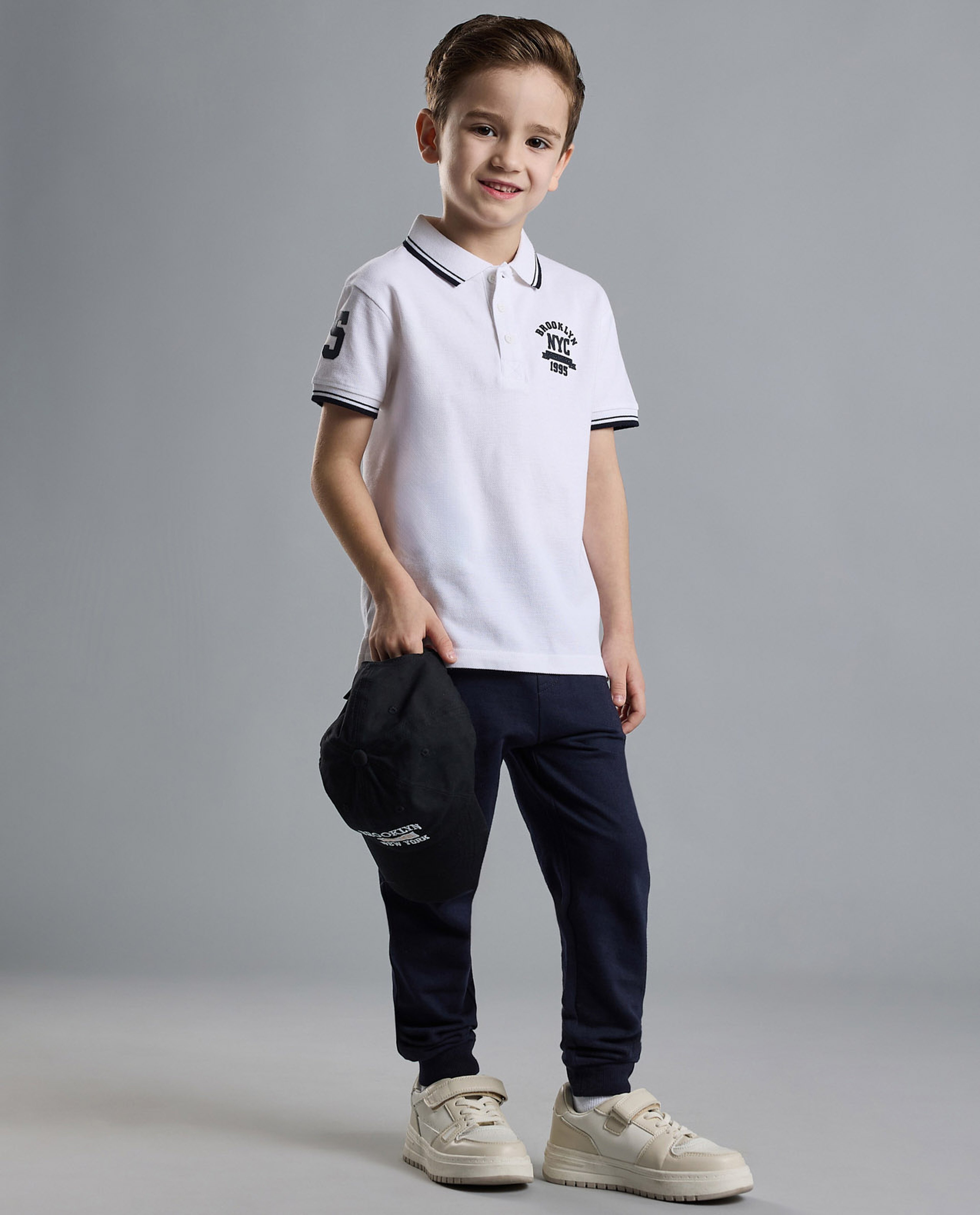 Print Detail Polo T-Shirt with Short Sleeves