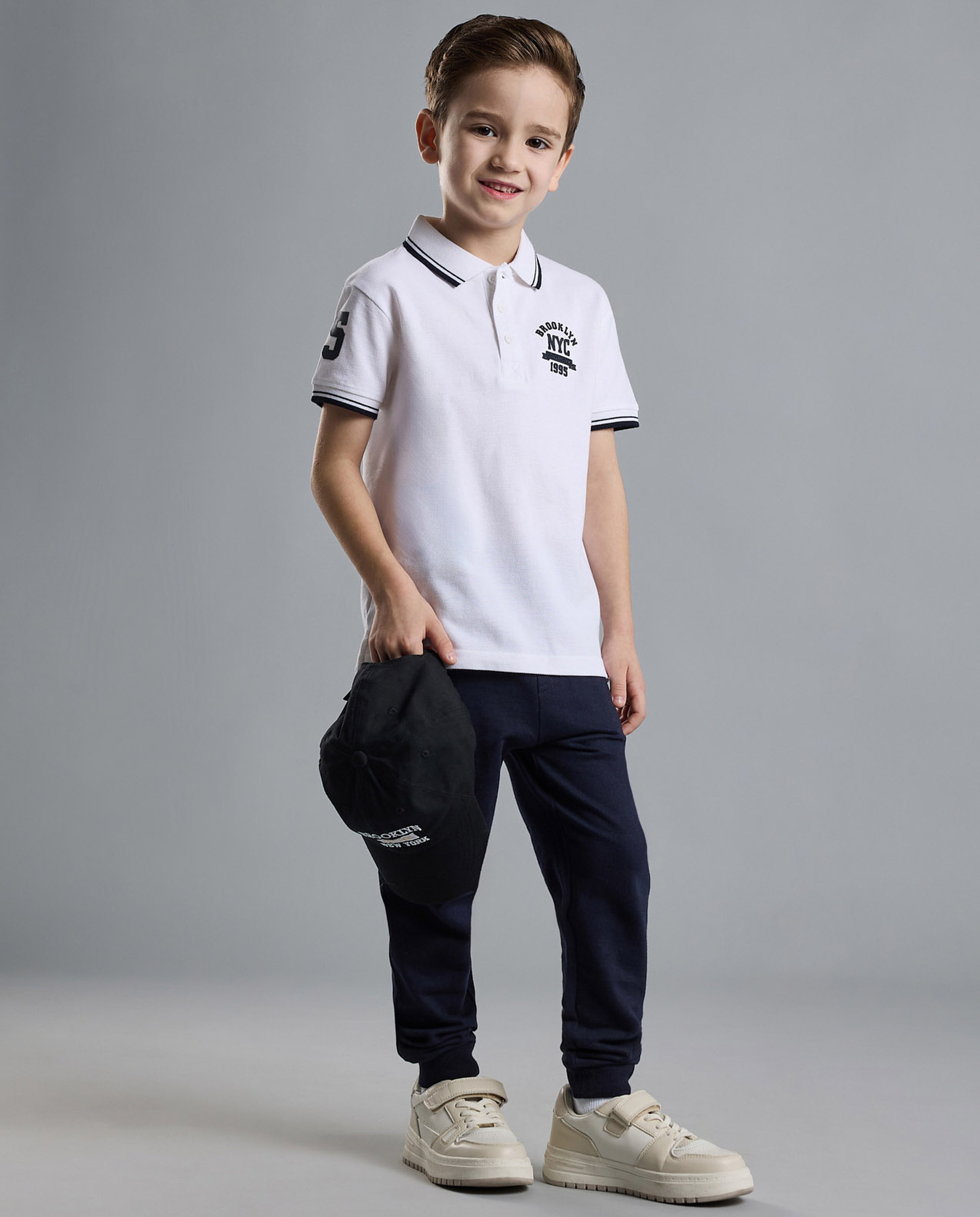 Print Detail Polo T-Shirt with Short Sleeves