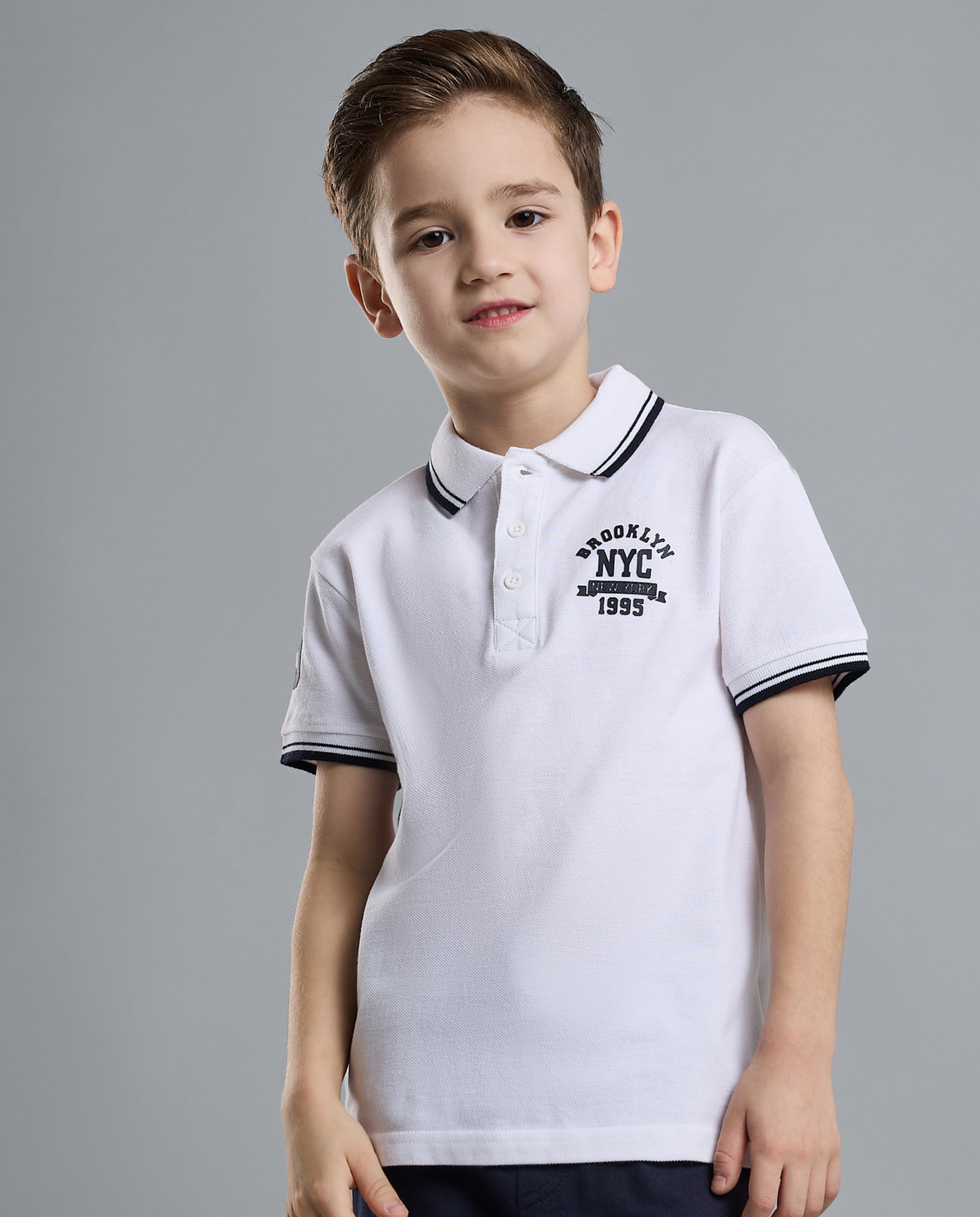 Print Detail Polo T-Shirt with Short Sleeves