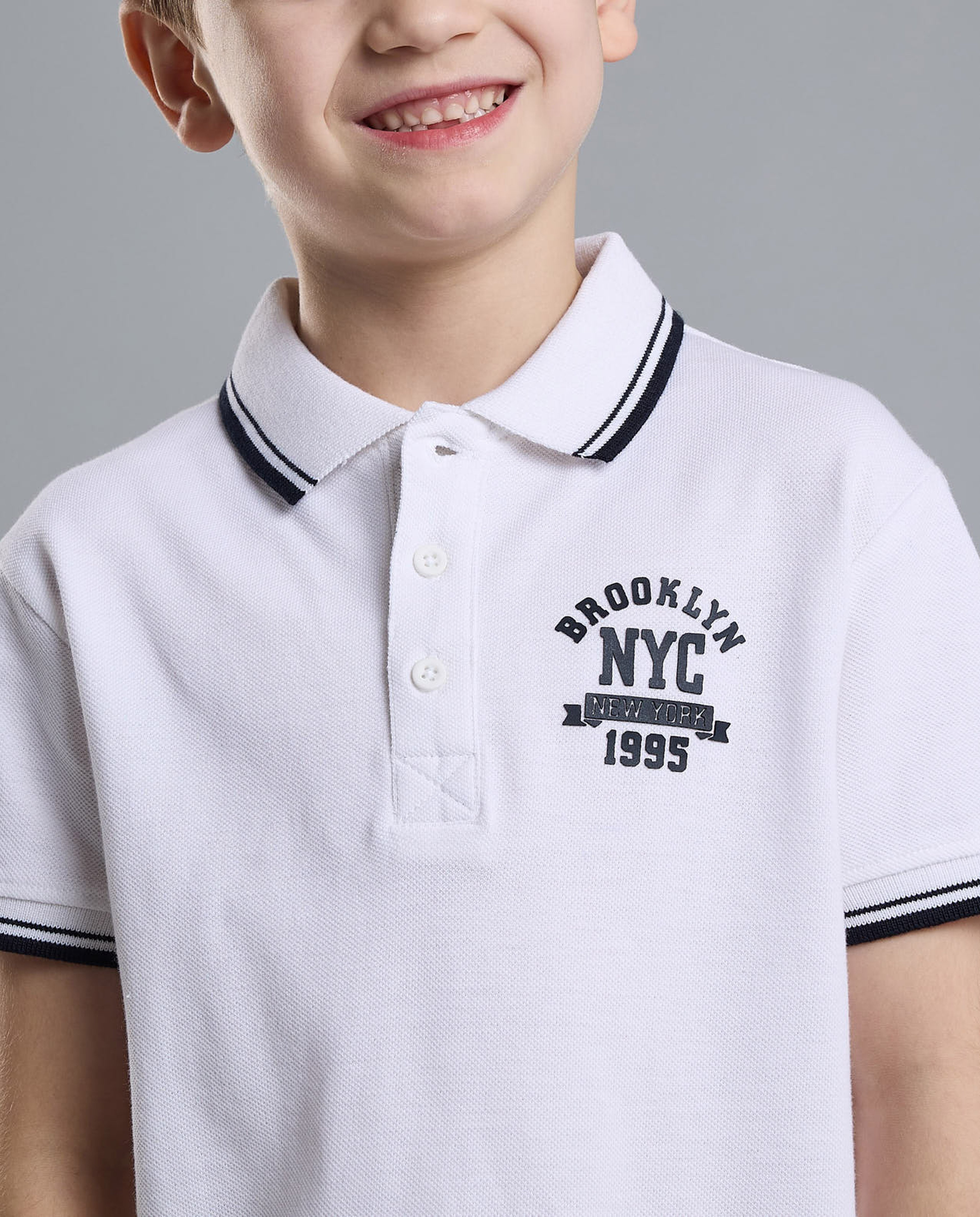 Print Detail Polo T-Shirt with Short Sleeves