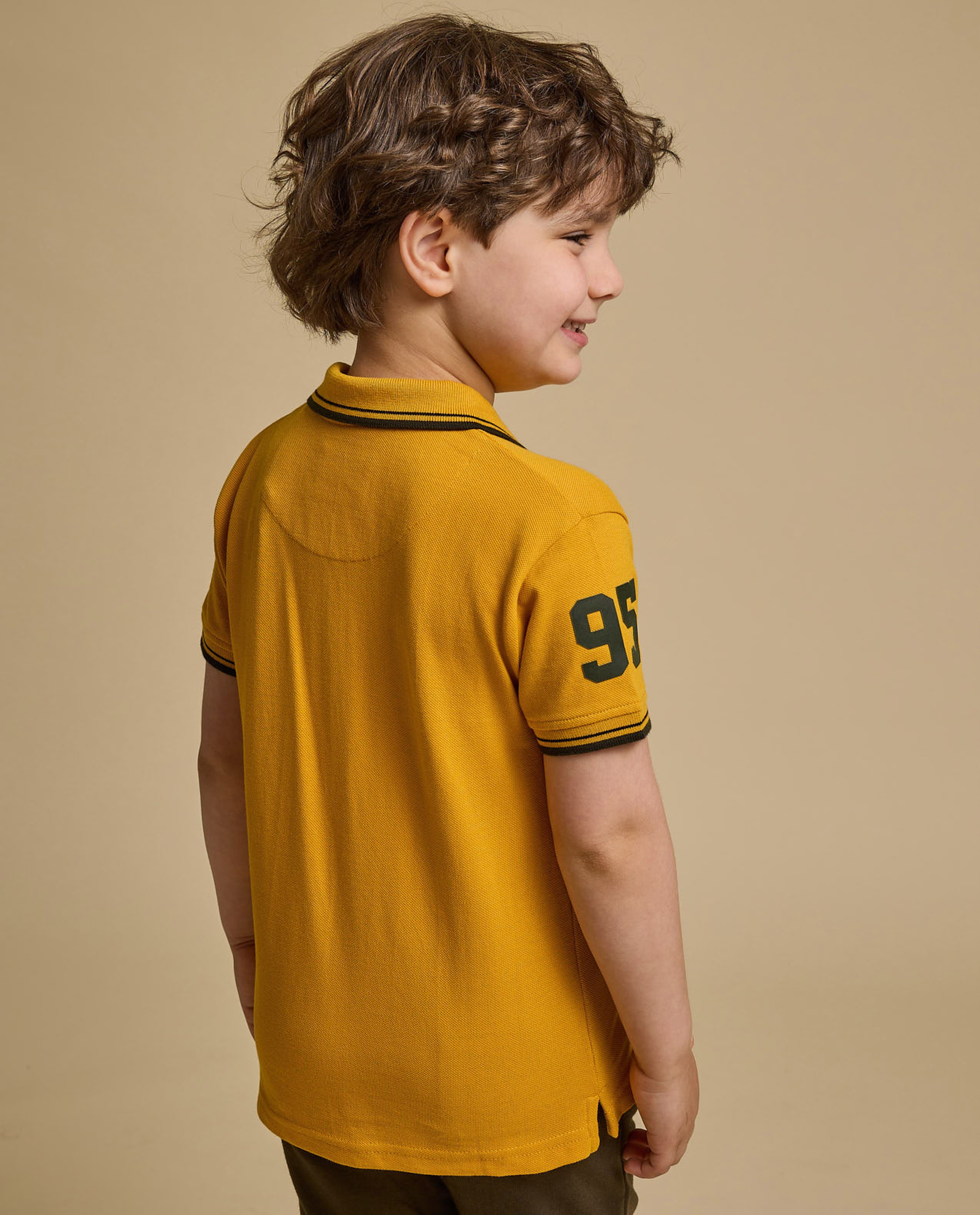 Print Detail Polo T-Shirt with Short Sleeves