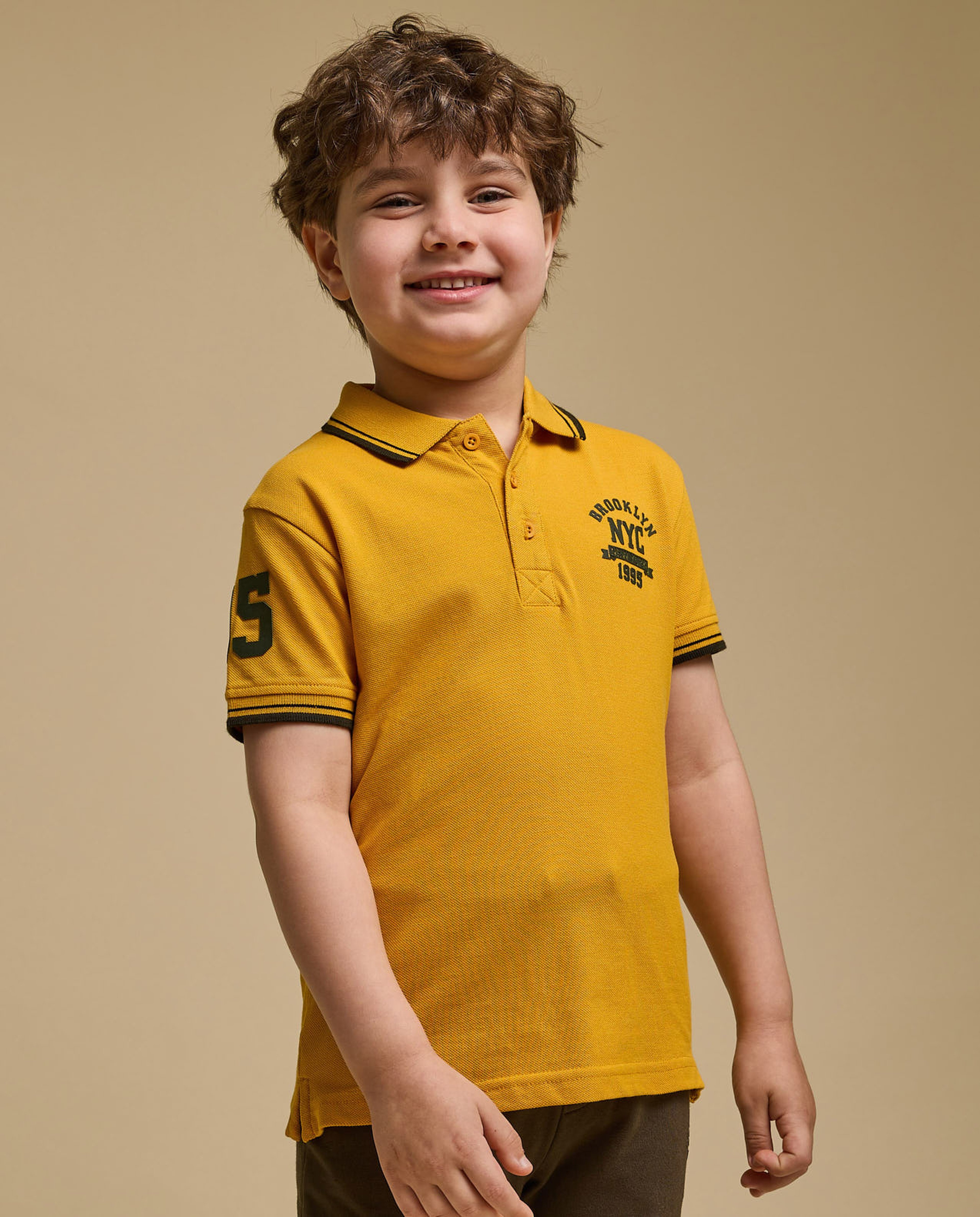 Print Detail Polo T-Shirt with Short Sleeves