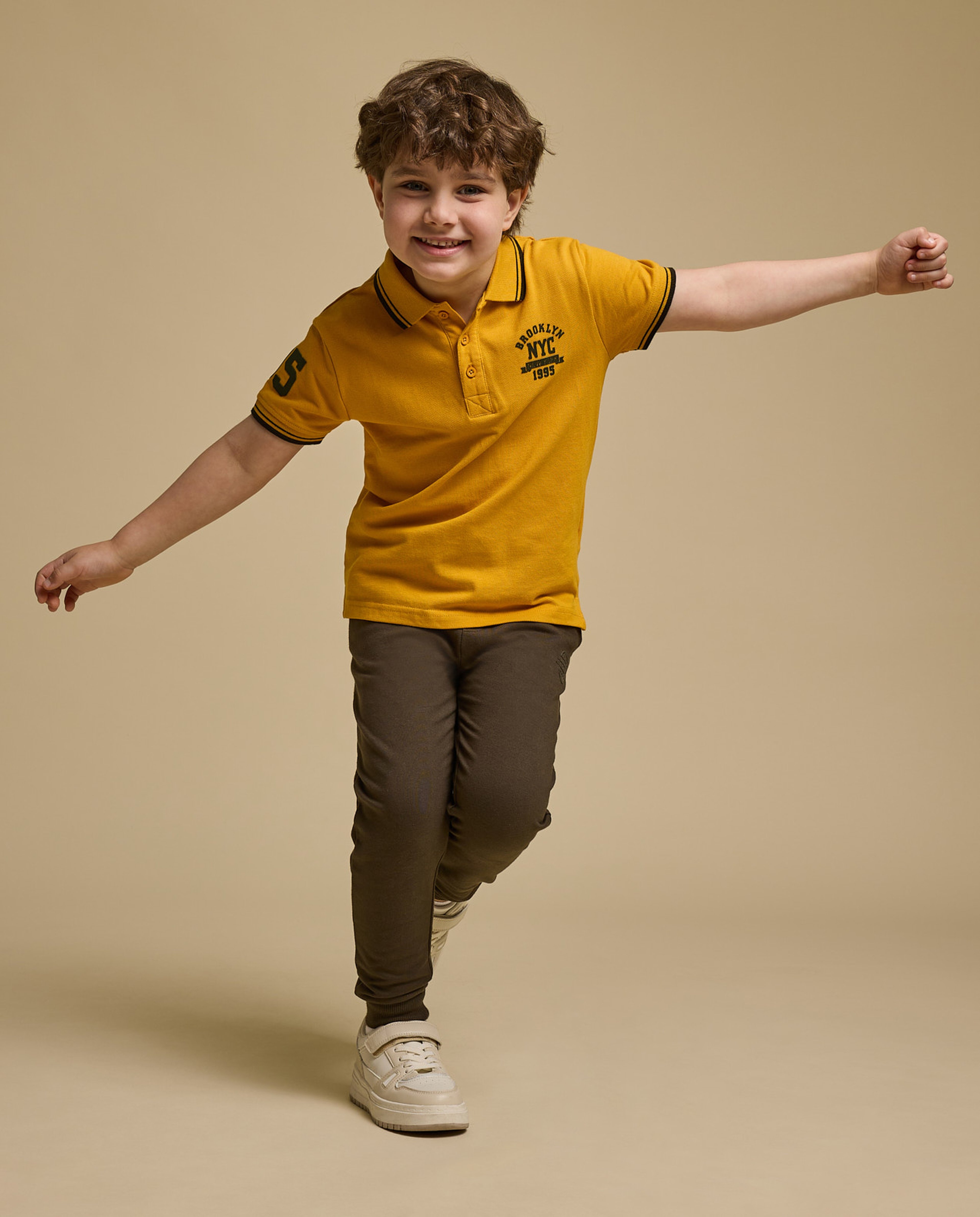 Print Detail Polo T-Shirt with Short Sleeves