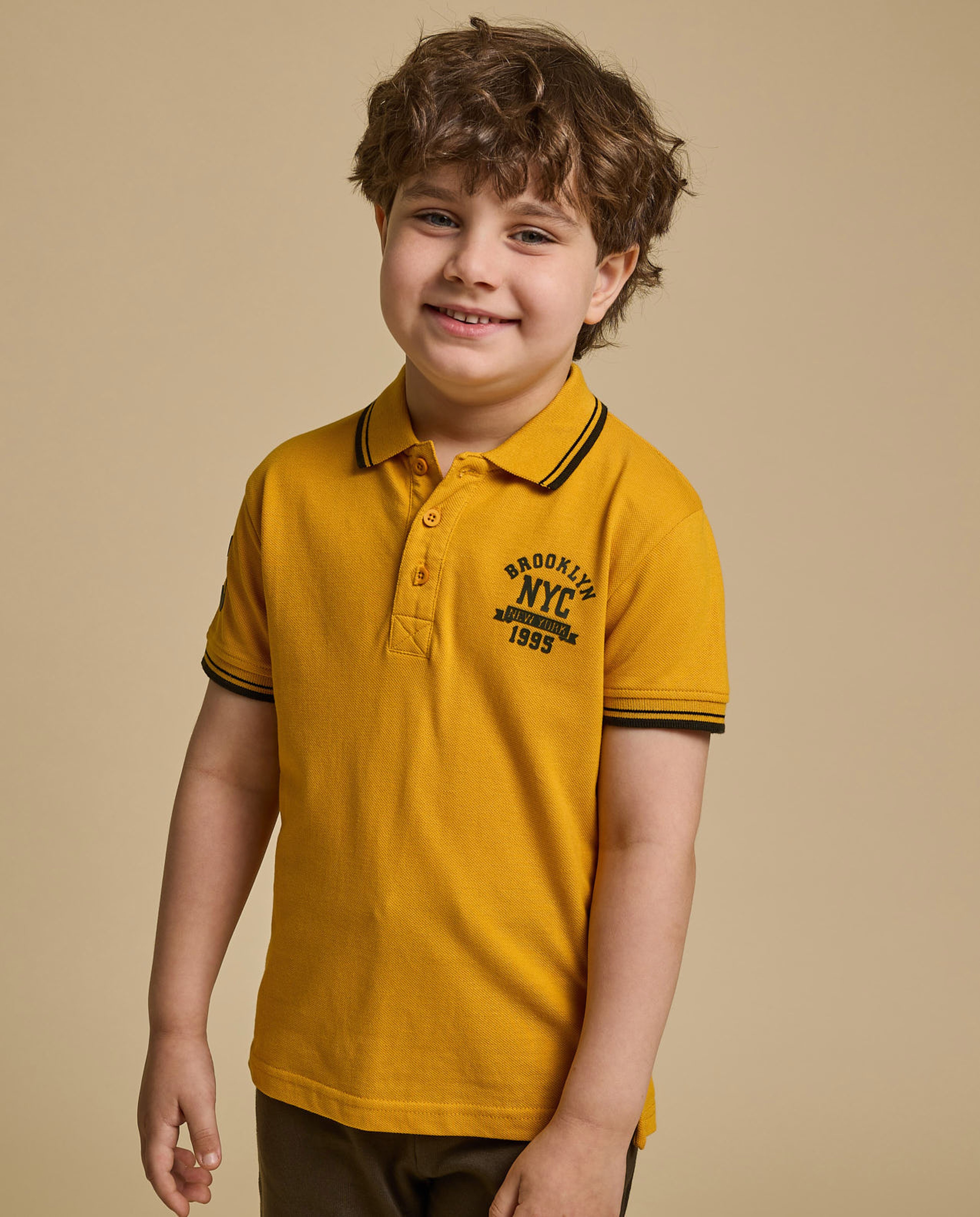 Print Detail Polo T-Shirt with Short Sleeves