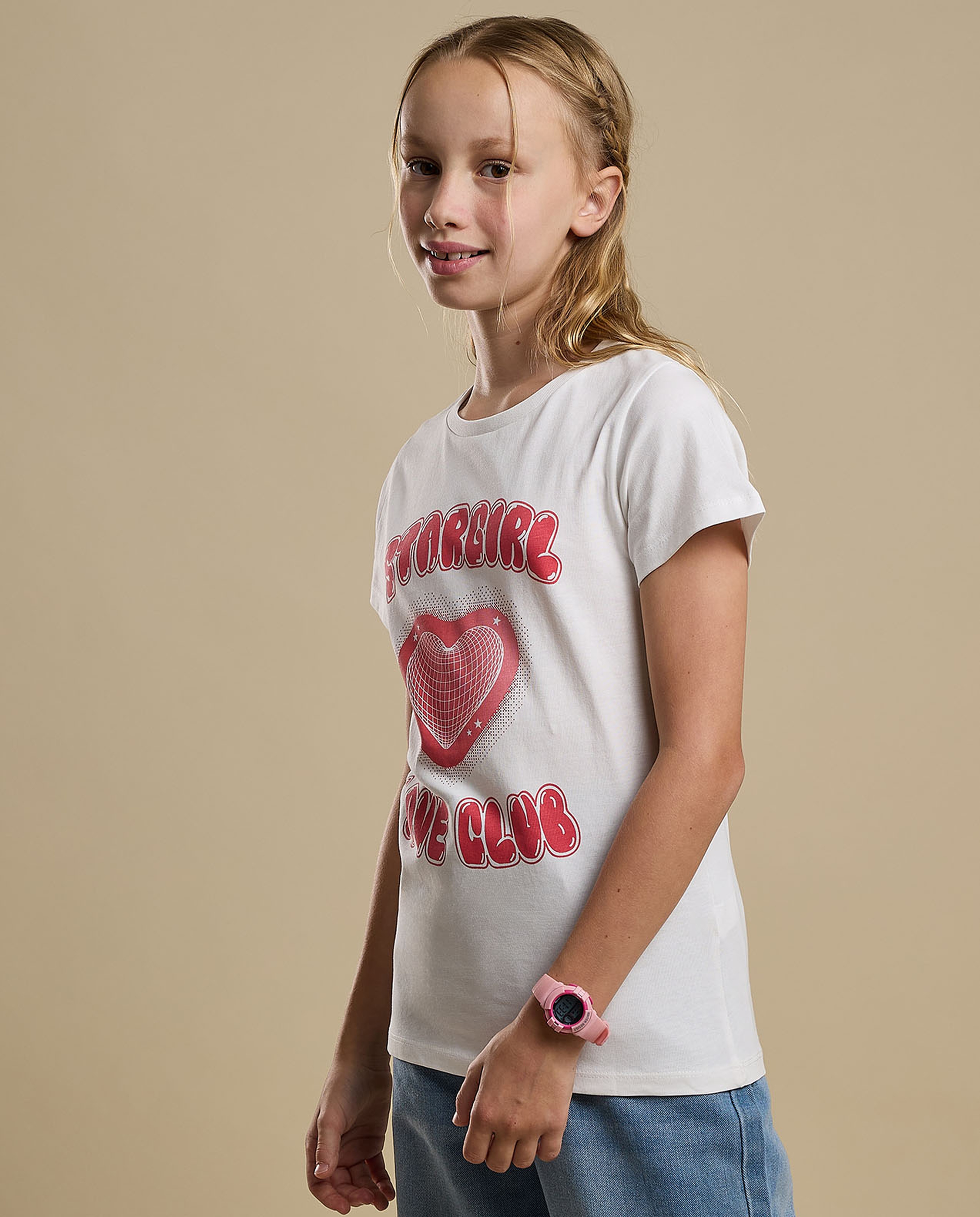 Graphic Print T-Shirt with Crew Neck and Short Sleeves