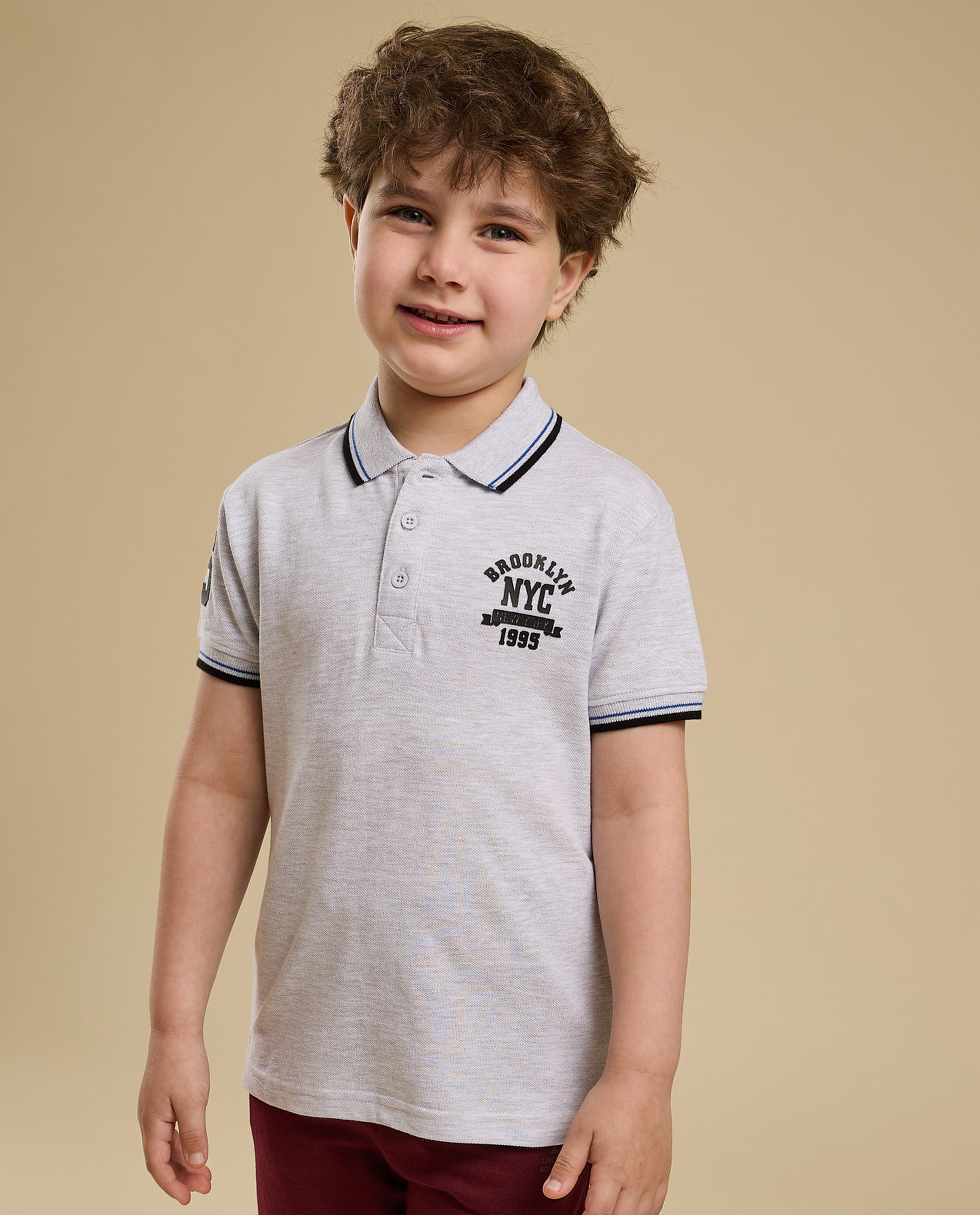 Print Detail Polo T-Shirt with Short Sleeves