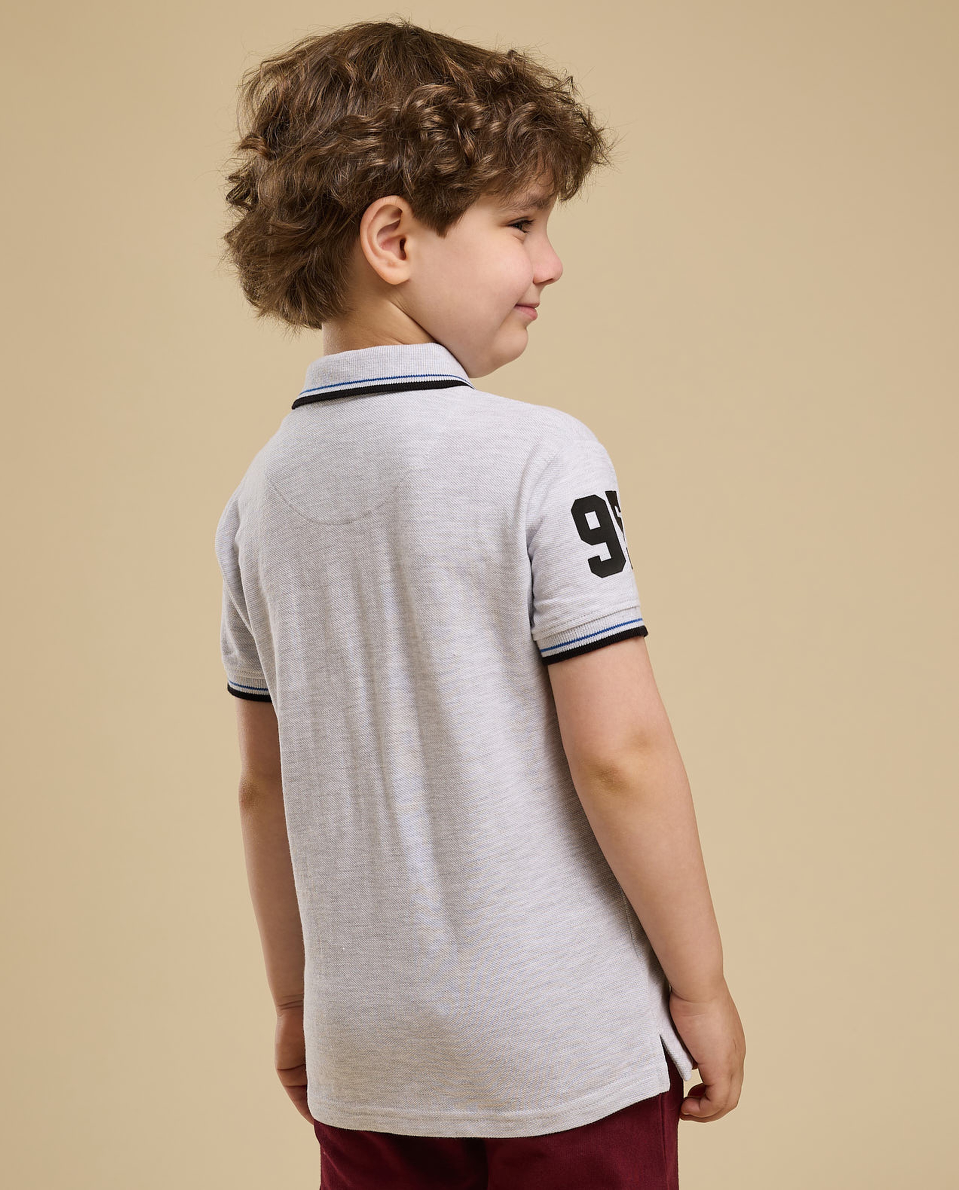 Print Detail Polo T-Shirt with Short Sleeves