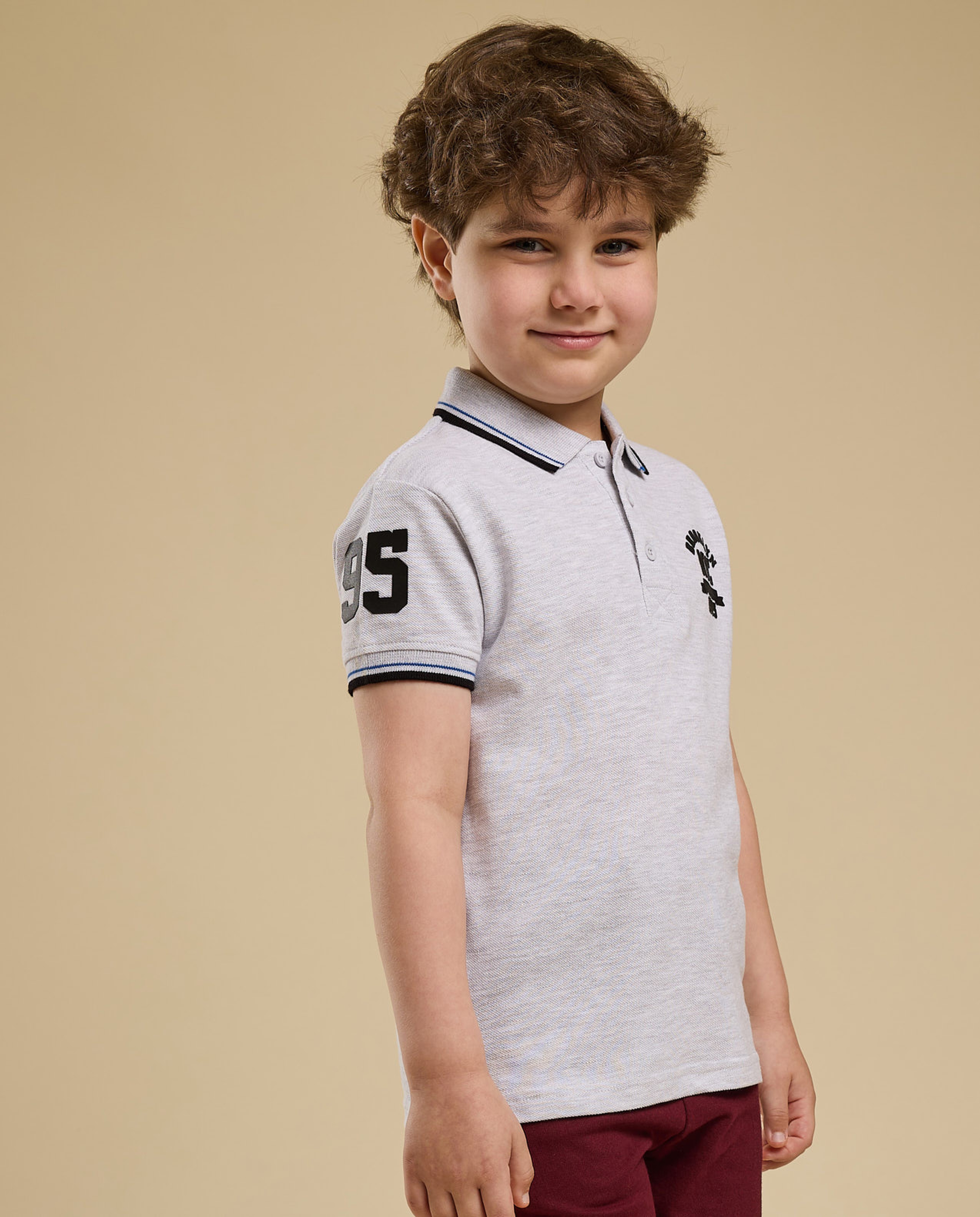 Print Detail Polo T-Shirt with Short Sleeves
