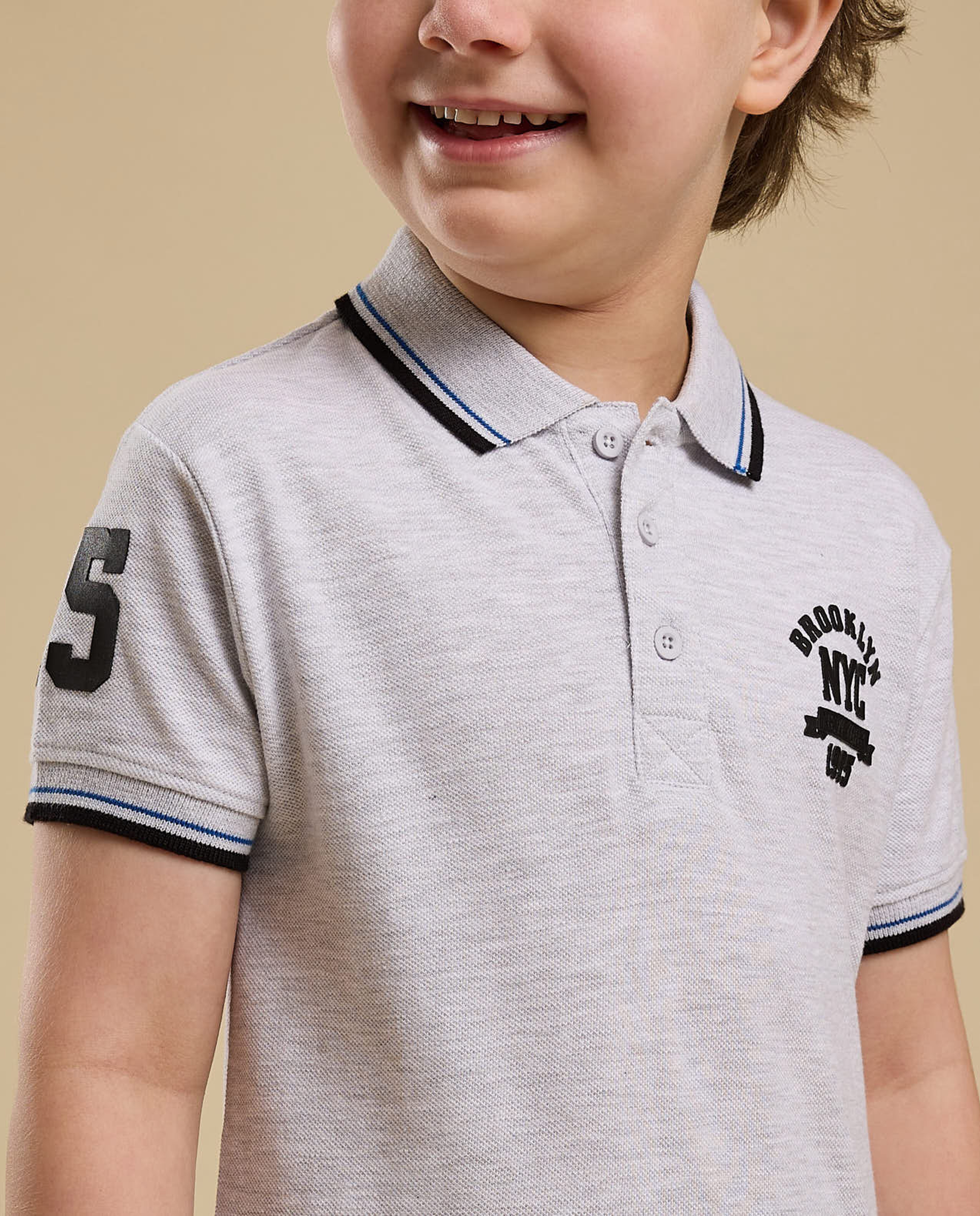 Print Detail Polo T-Shirt with Short Sleeves