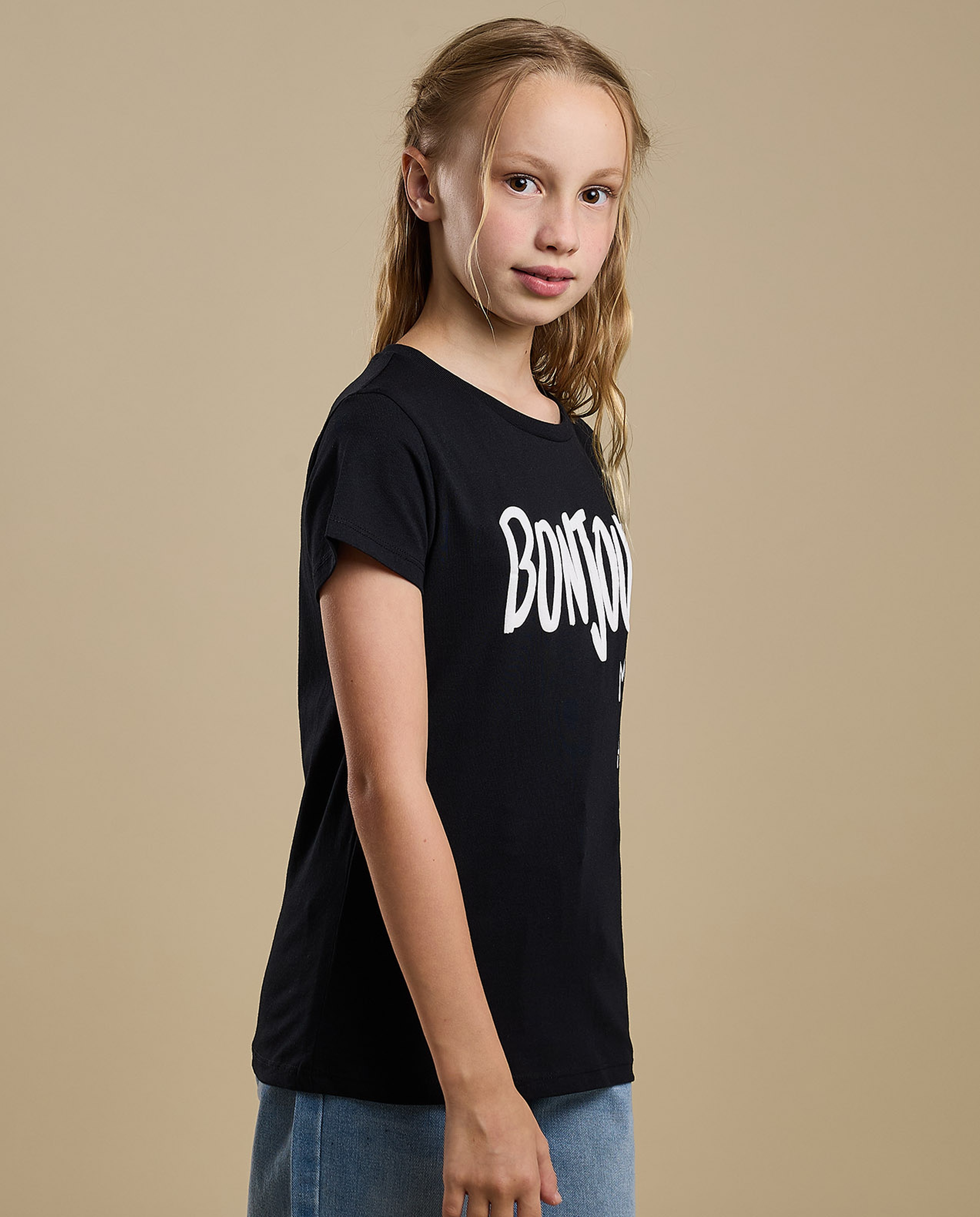 Graphic Print T-Shirt with Crew Neck and Short Sleeves