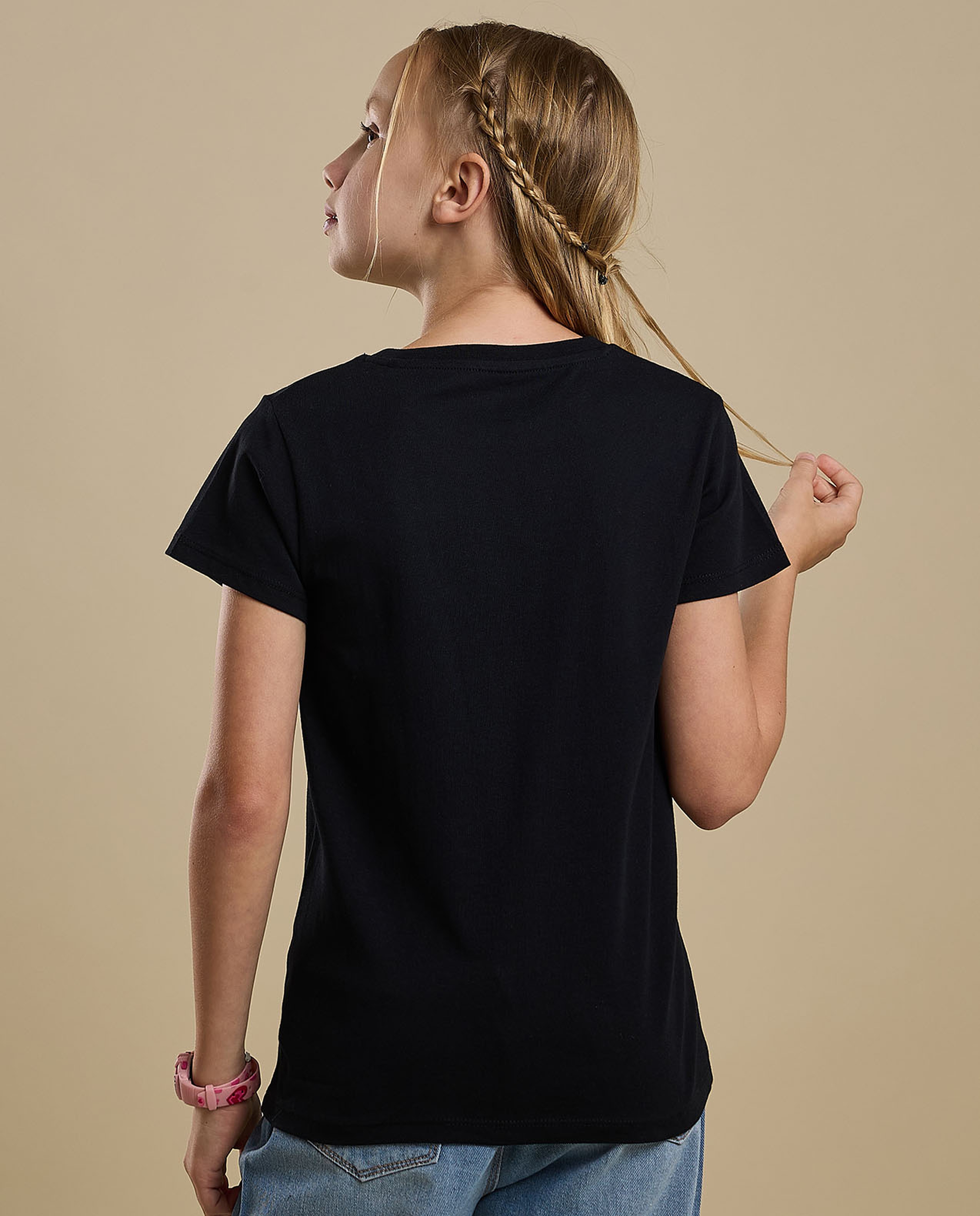 Graphic Print T-Shirt with Crew Neck and Short Sleeves