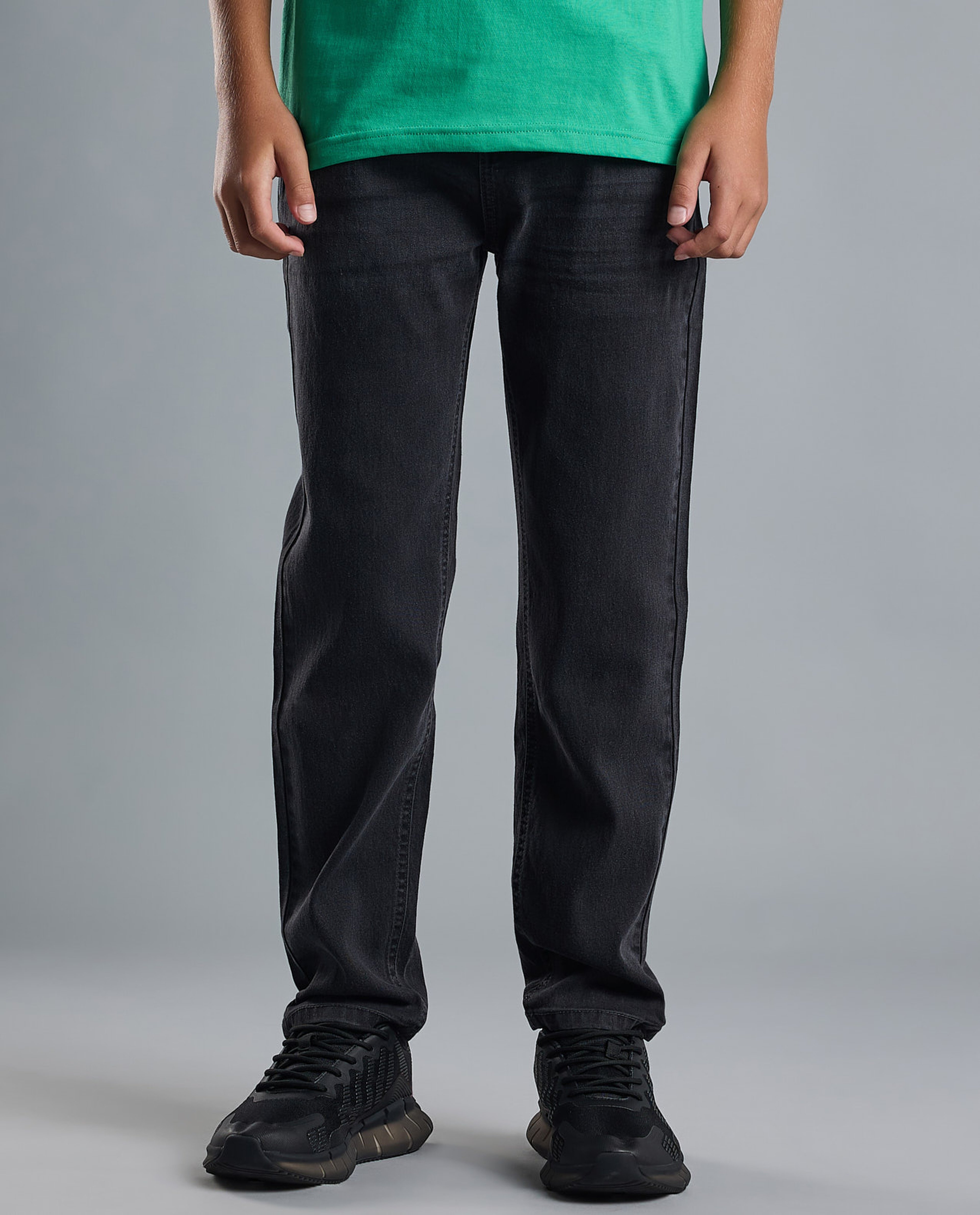 Faded Straight Fit Jeans with Button Closure