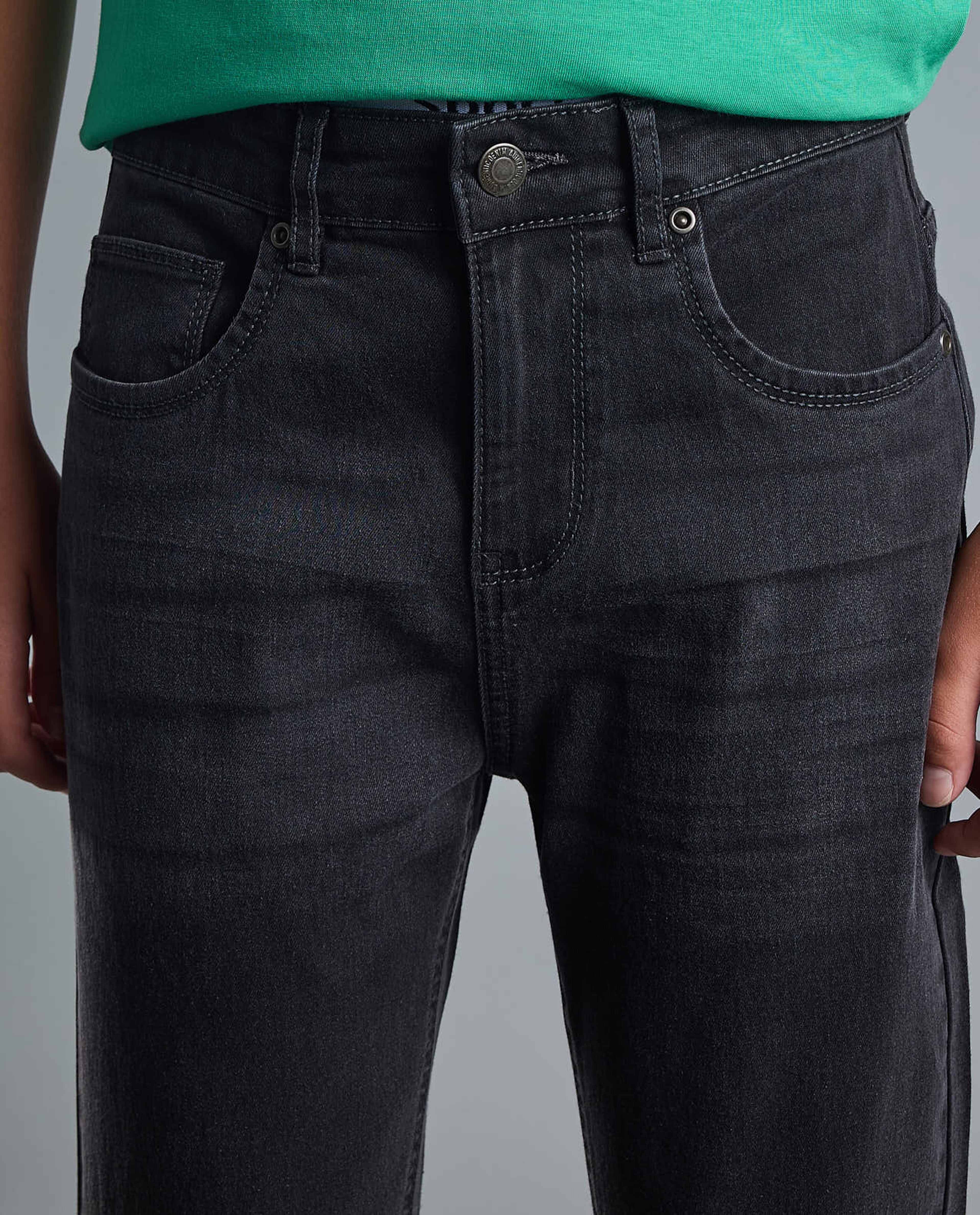 Faded Straight Fit Jeans with Button Closure