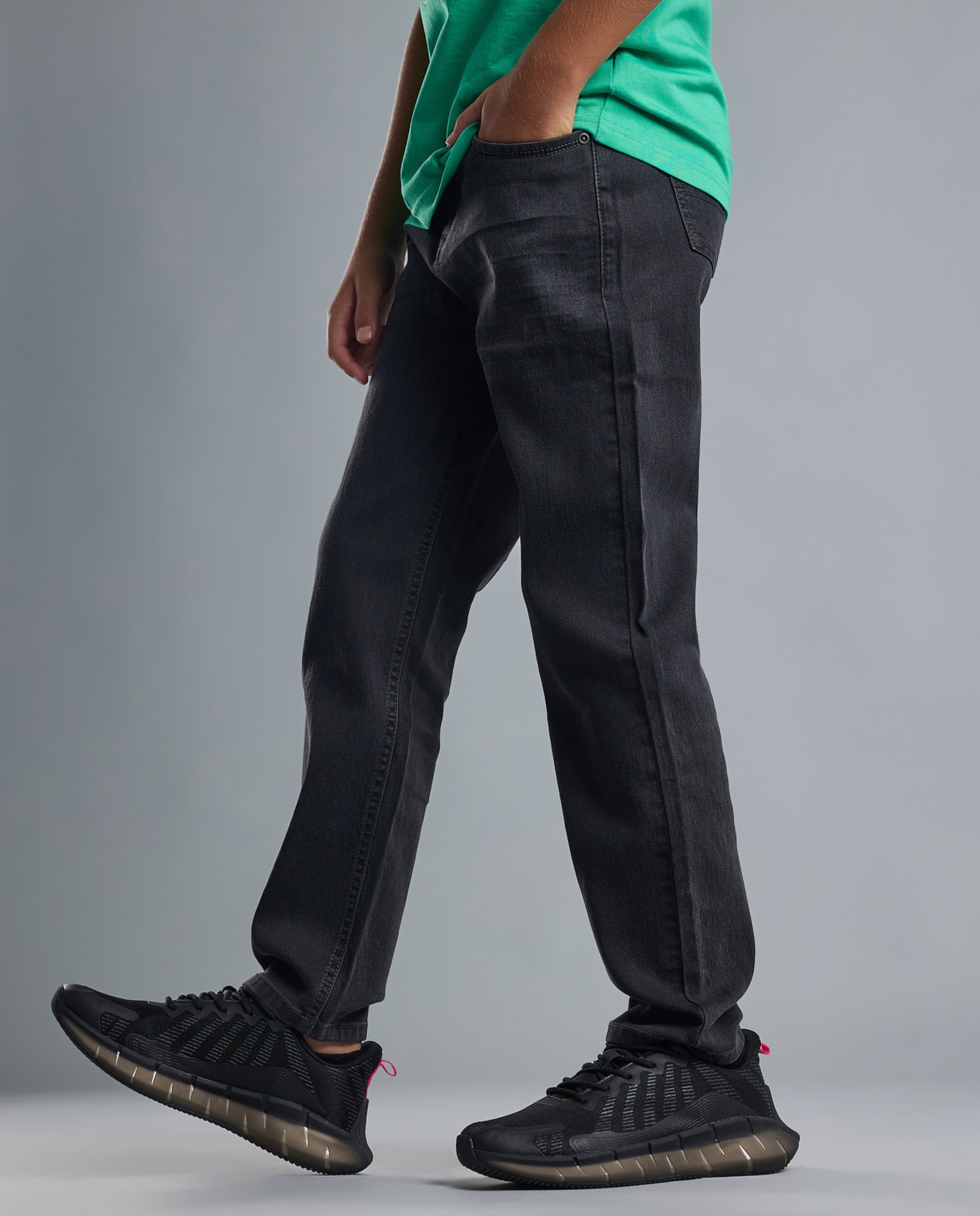 Faded Straight Fit Jeans with Button Closure