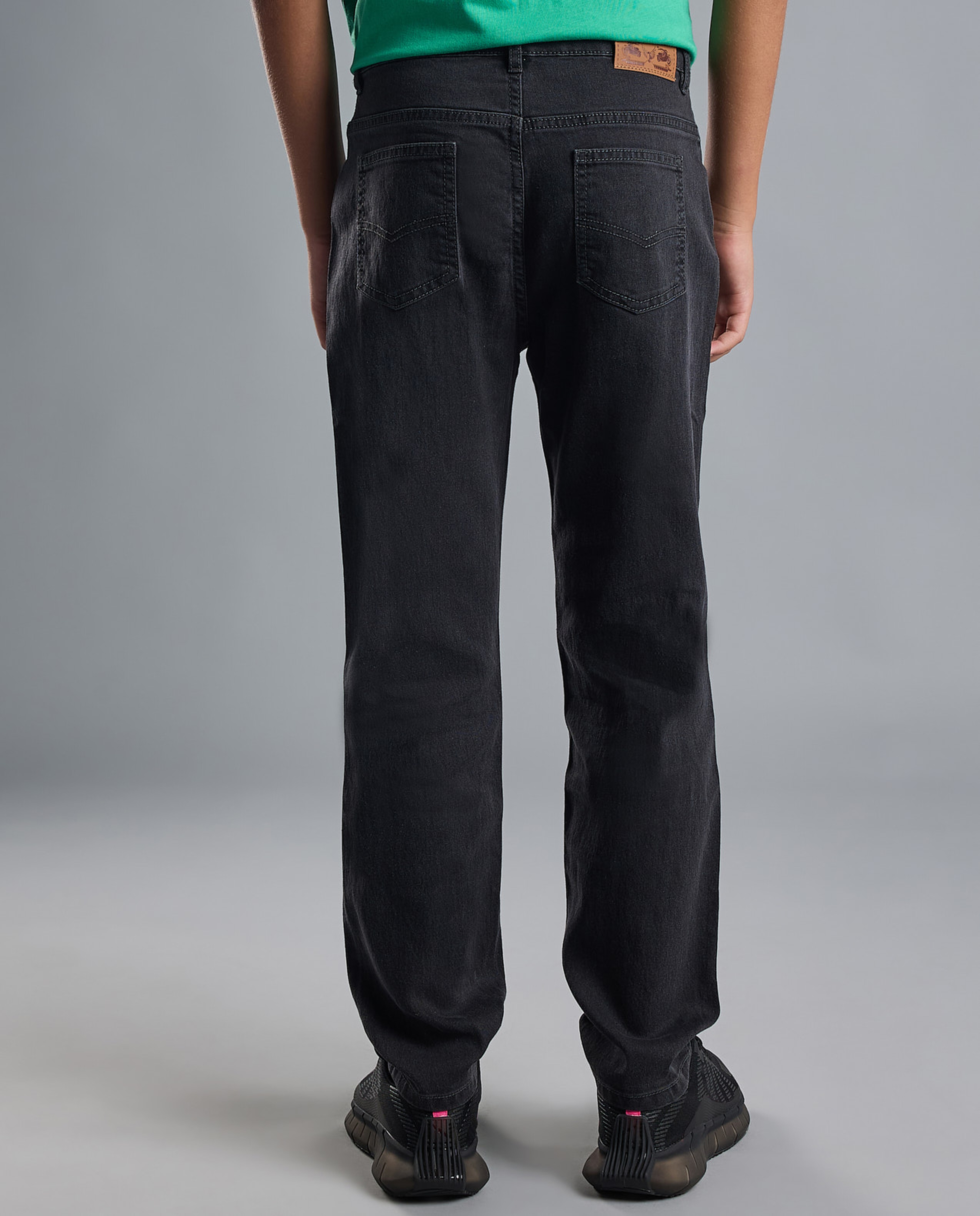 Faded Straight Fit Jeans with Button Closure