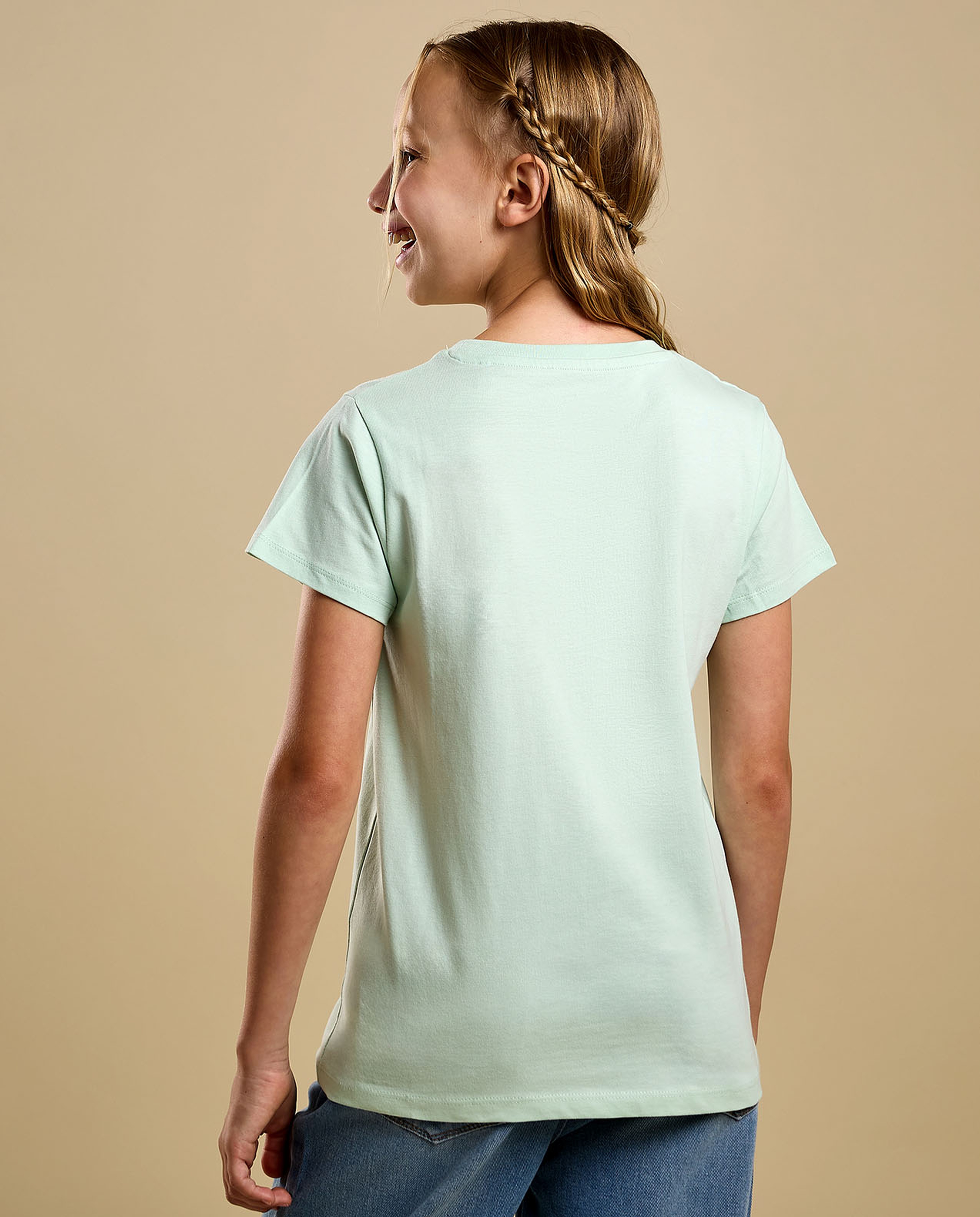 Graphic Print T-Shirt with Crew Neck and Short Sleeves