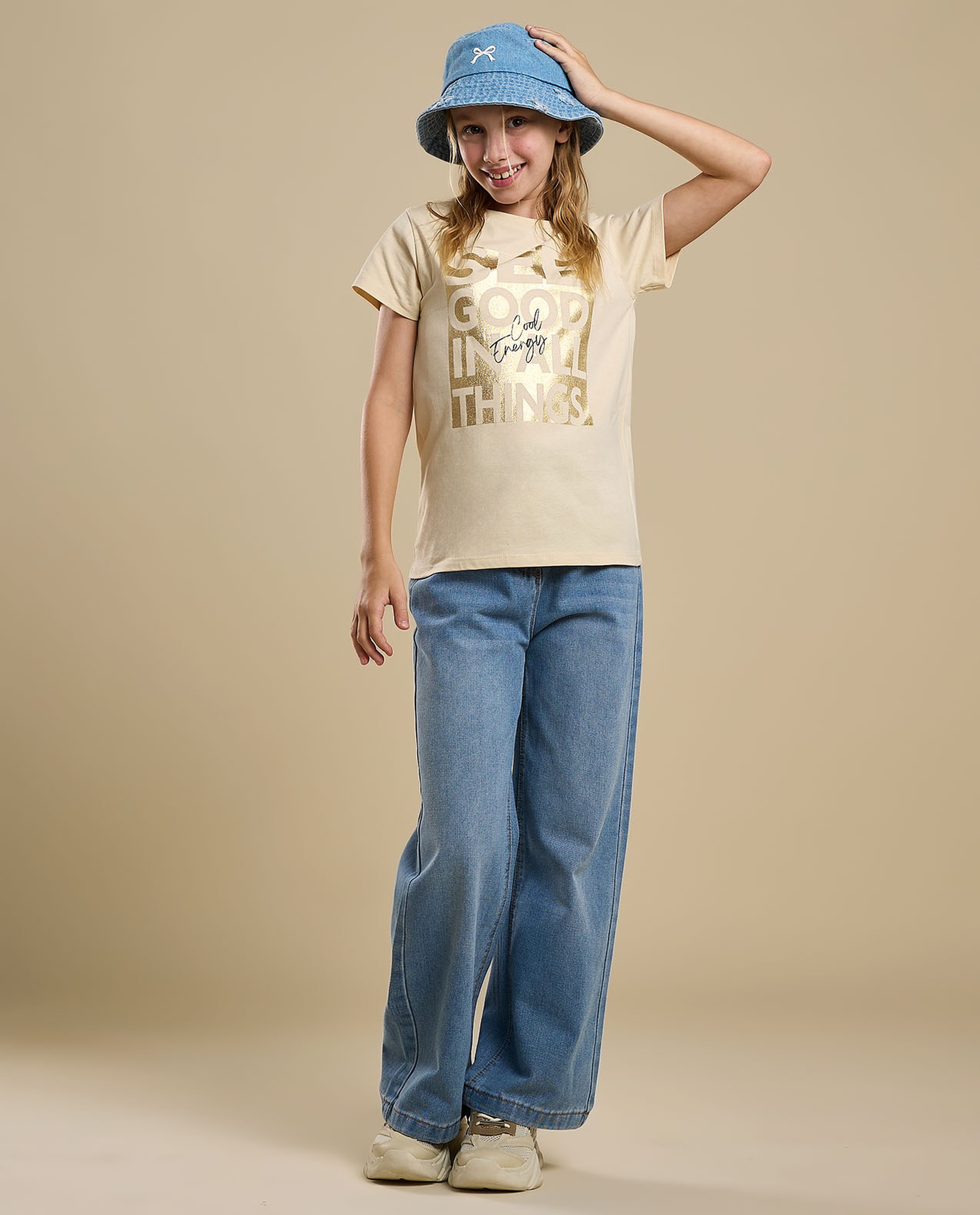 Foil Print T-Shirt with Crew Neck and Short Sleeves