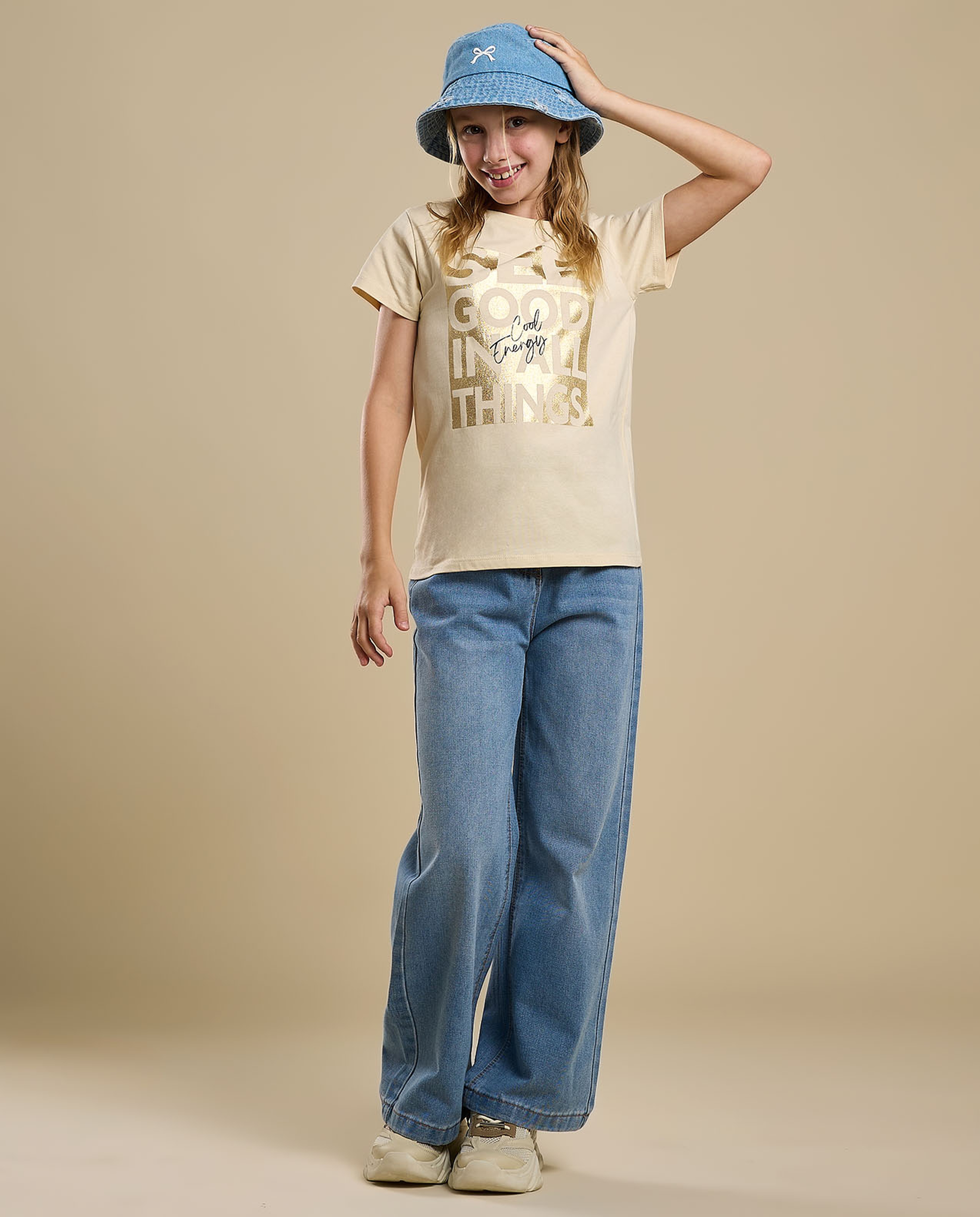 Foil Print T-Shirt with Crew Neck and Short Sleeves