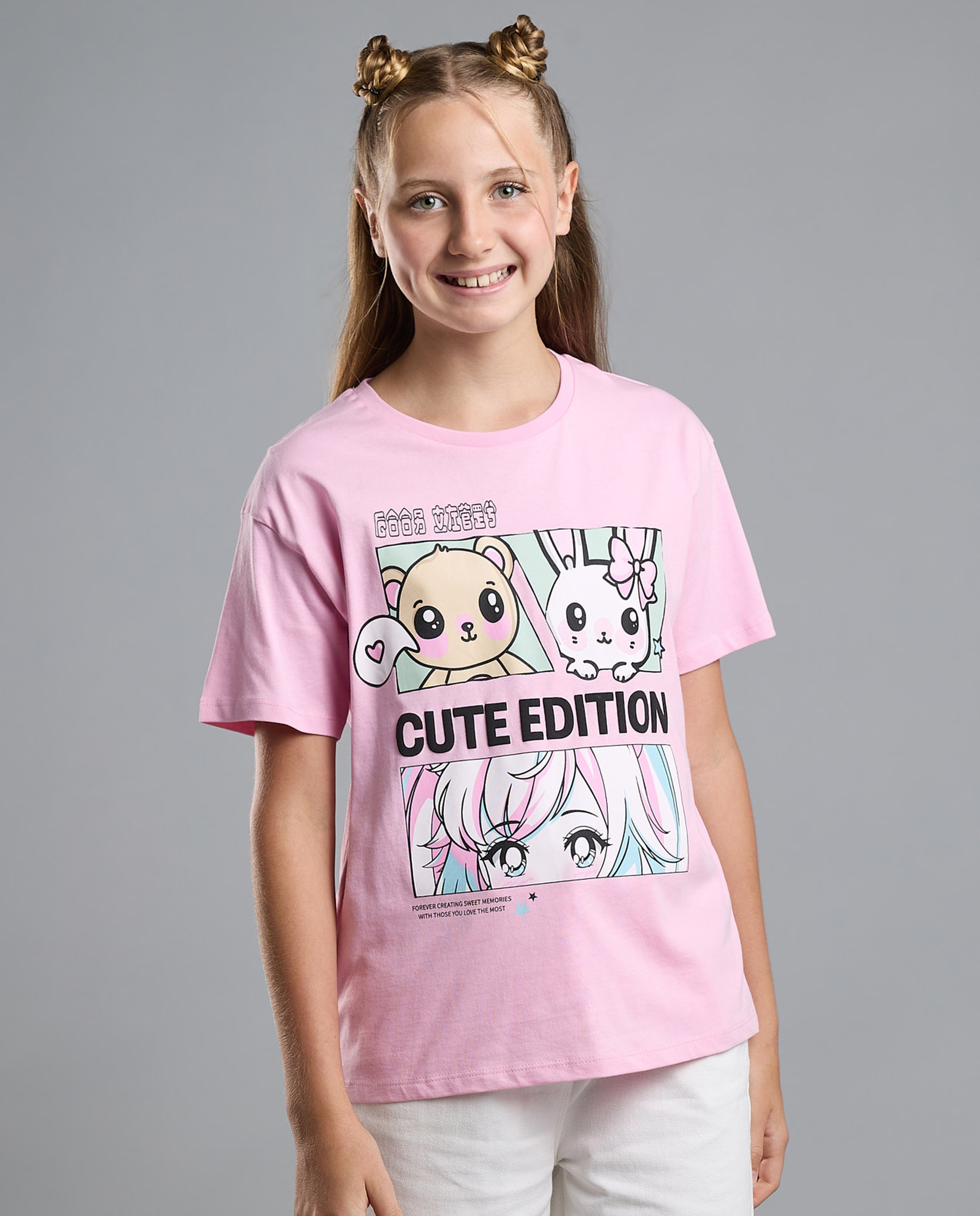 Printed T-Shirt with Crew Neck and Short Sleeves