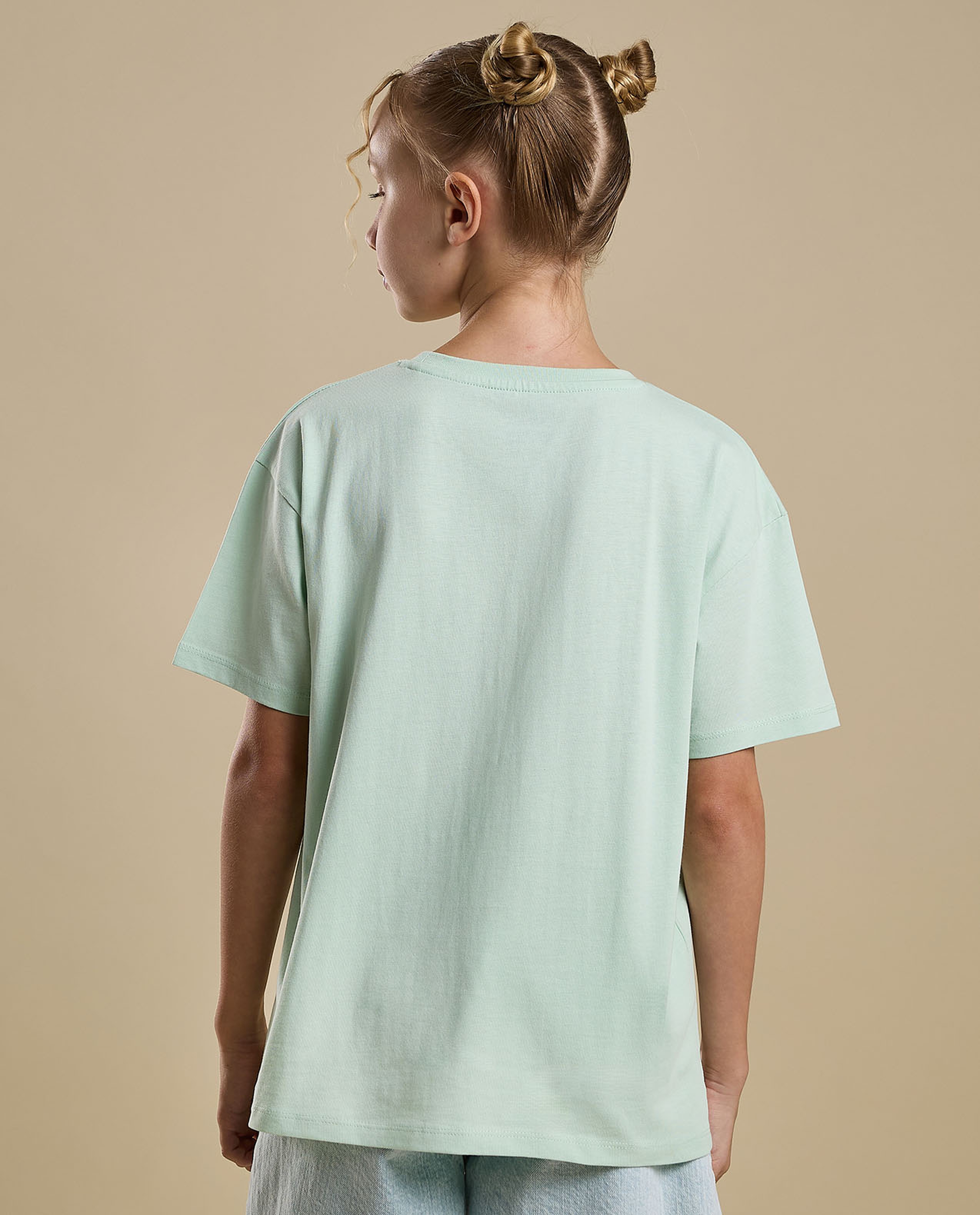 Typography Print T-Shirt with Crew Neck and Short Sleeves