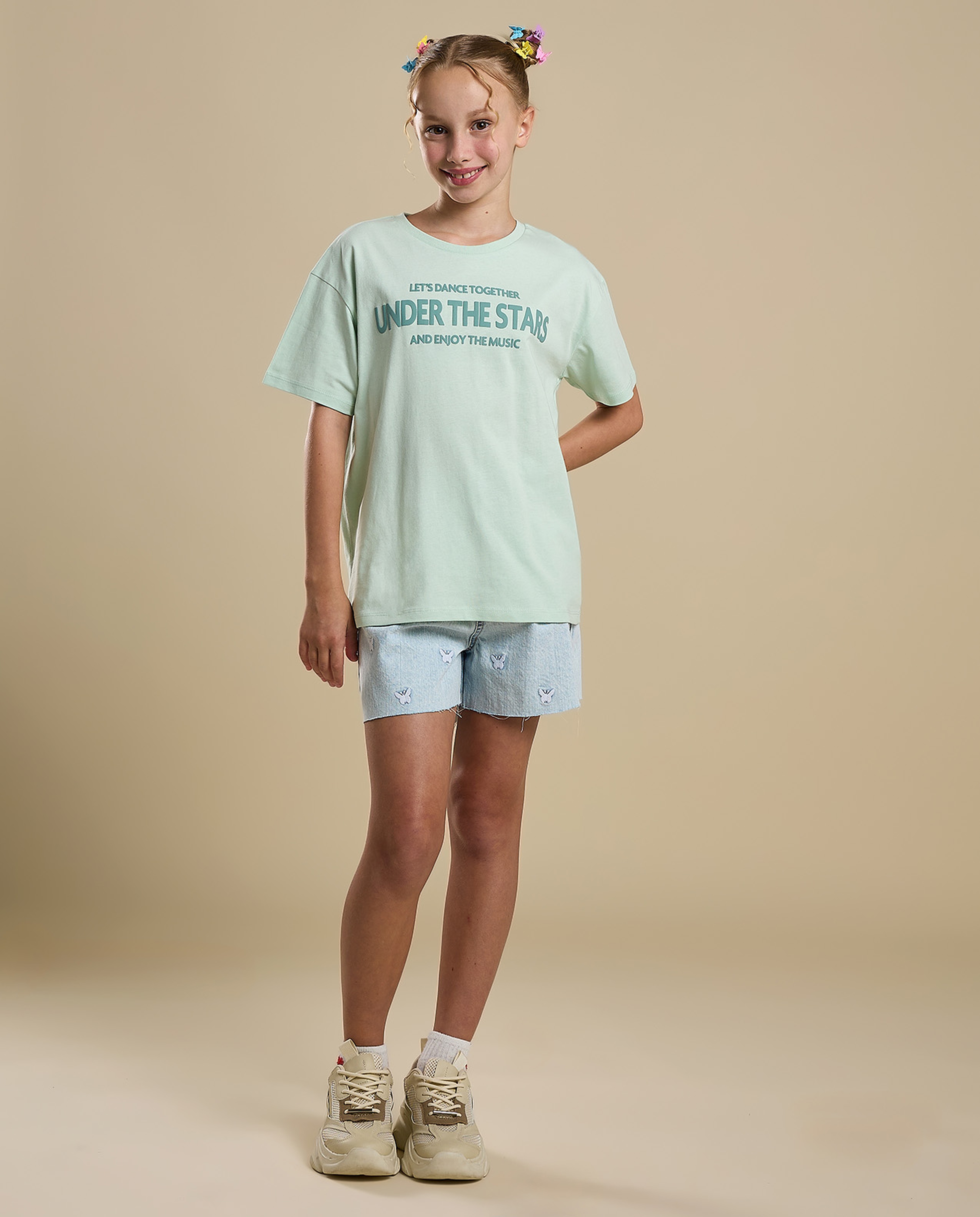 Typography Print T-Shirt with Crew Neck and Short Sleeves