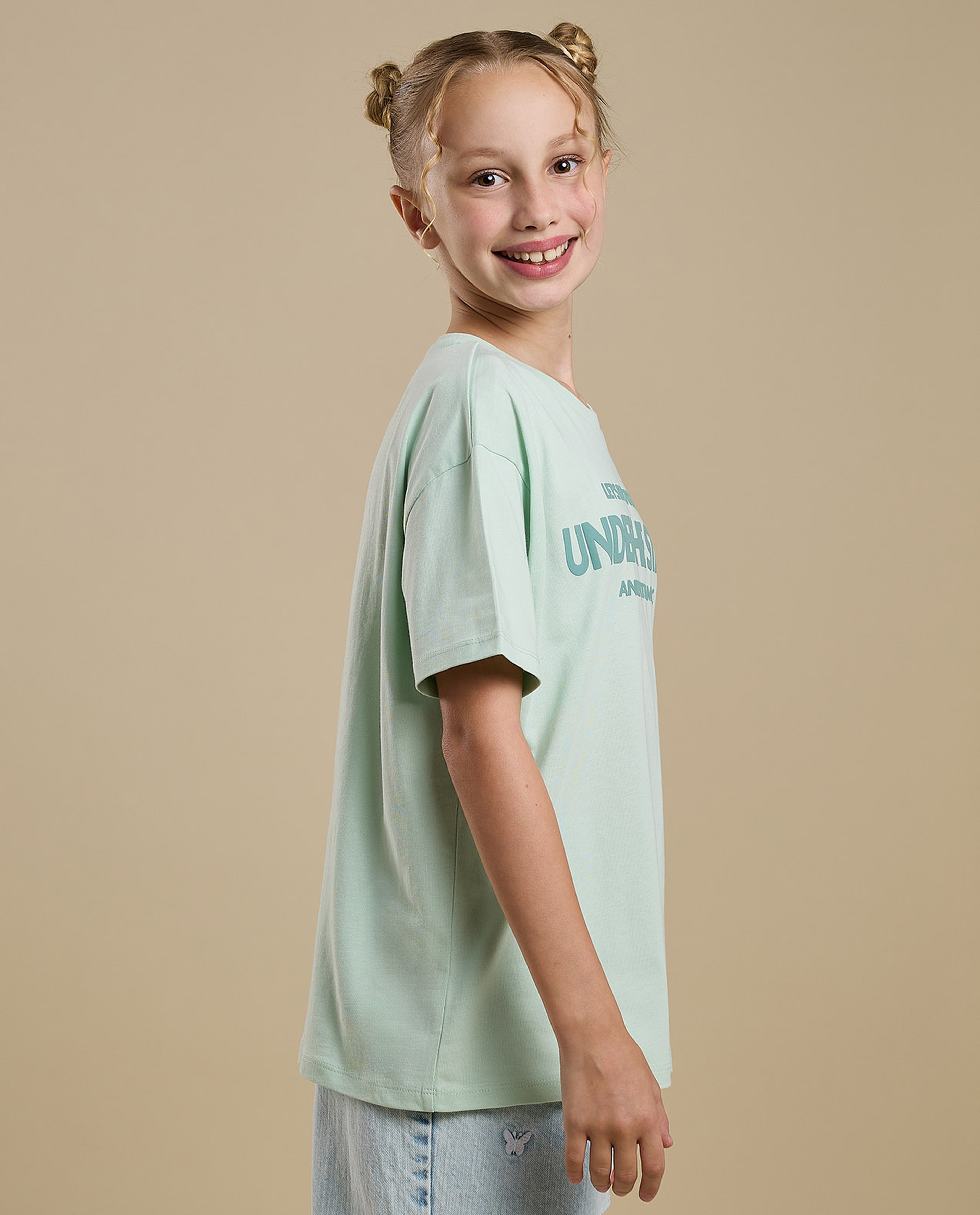 Typography Print T-Shirt with Crew Neck and Short Sleeves