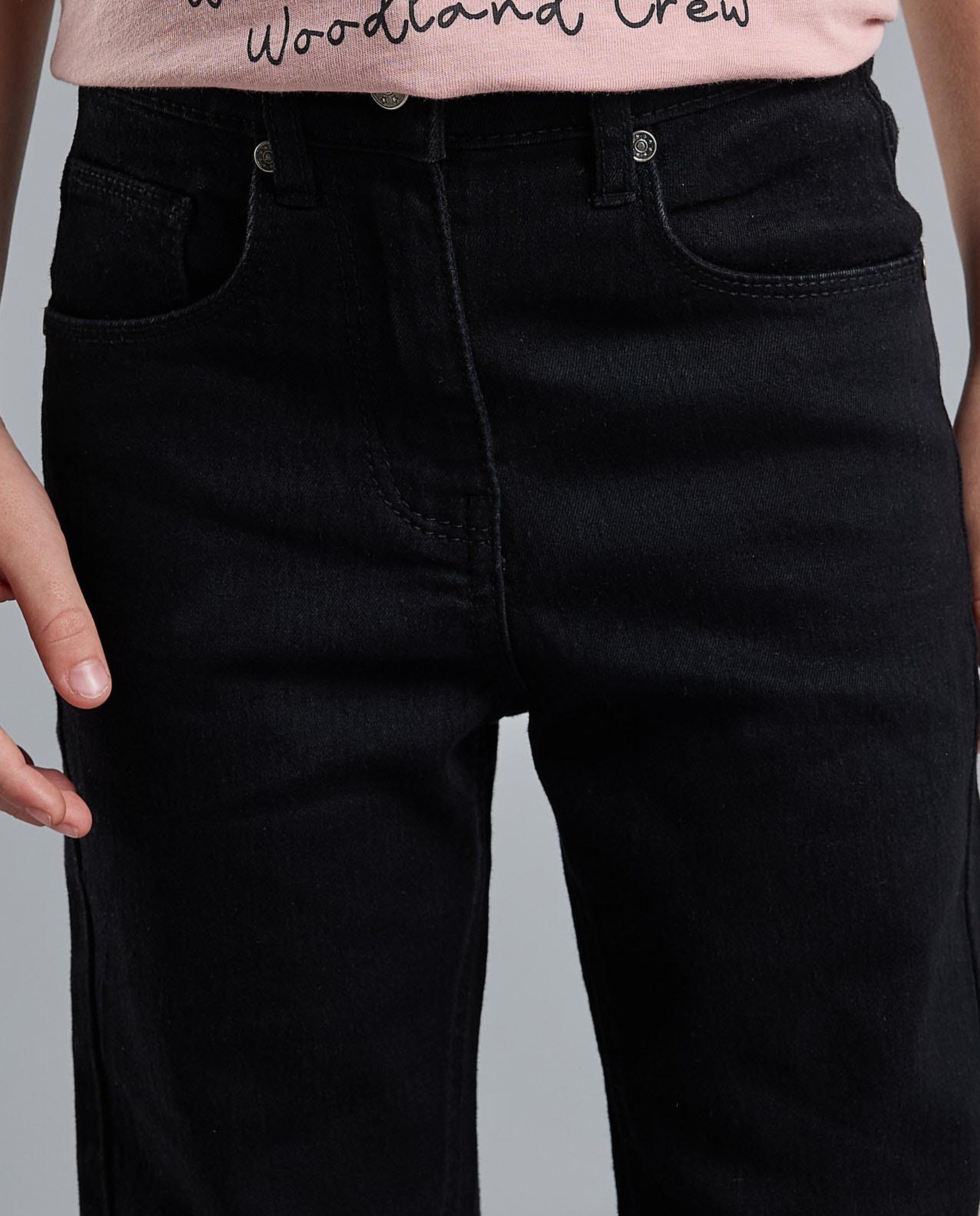 Solid Regular Fit Jeans with Button Closure