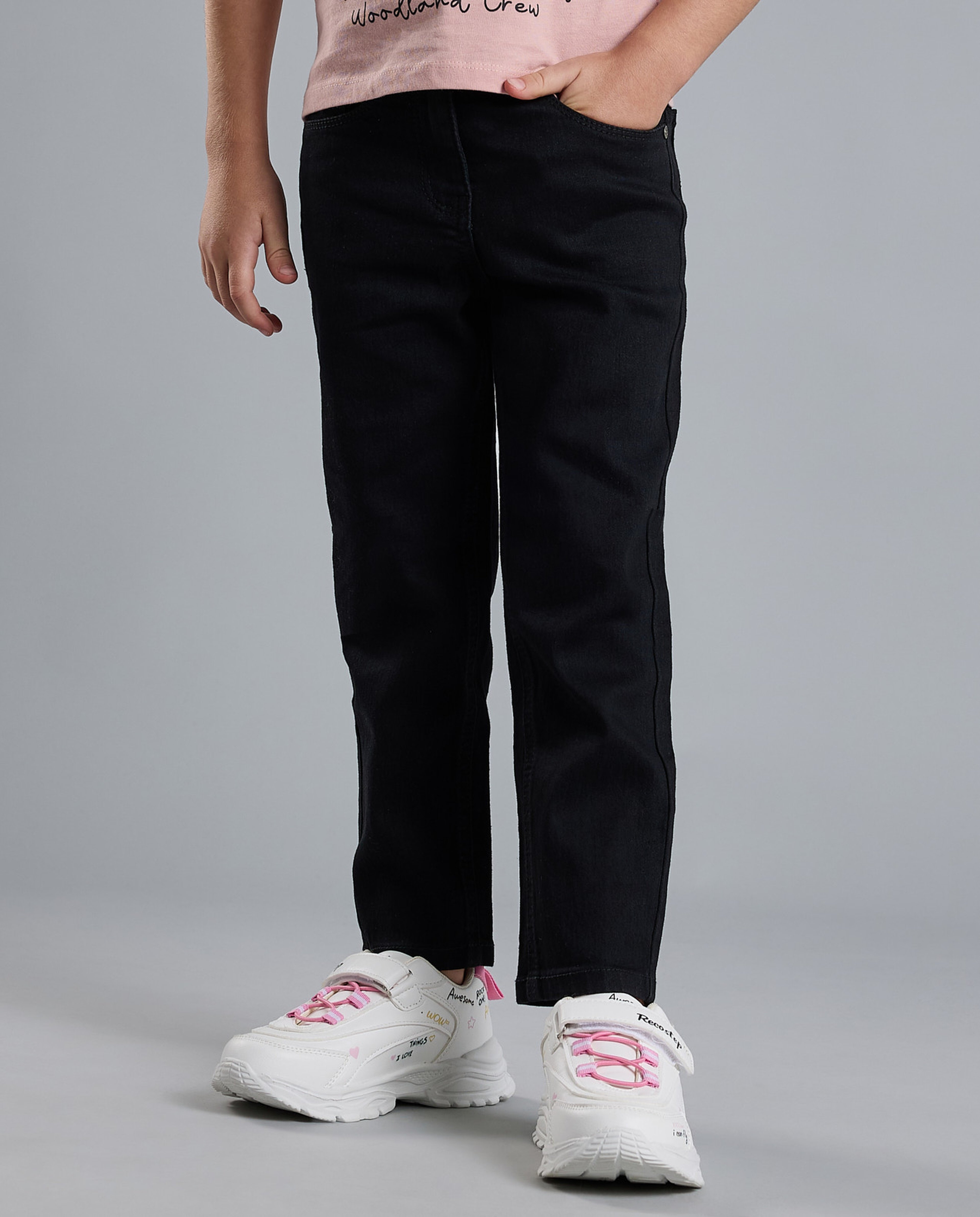 Solid Regular Fit Jeans with Button Closure