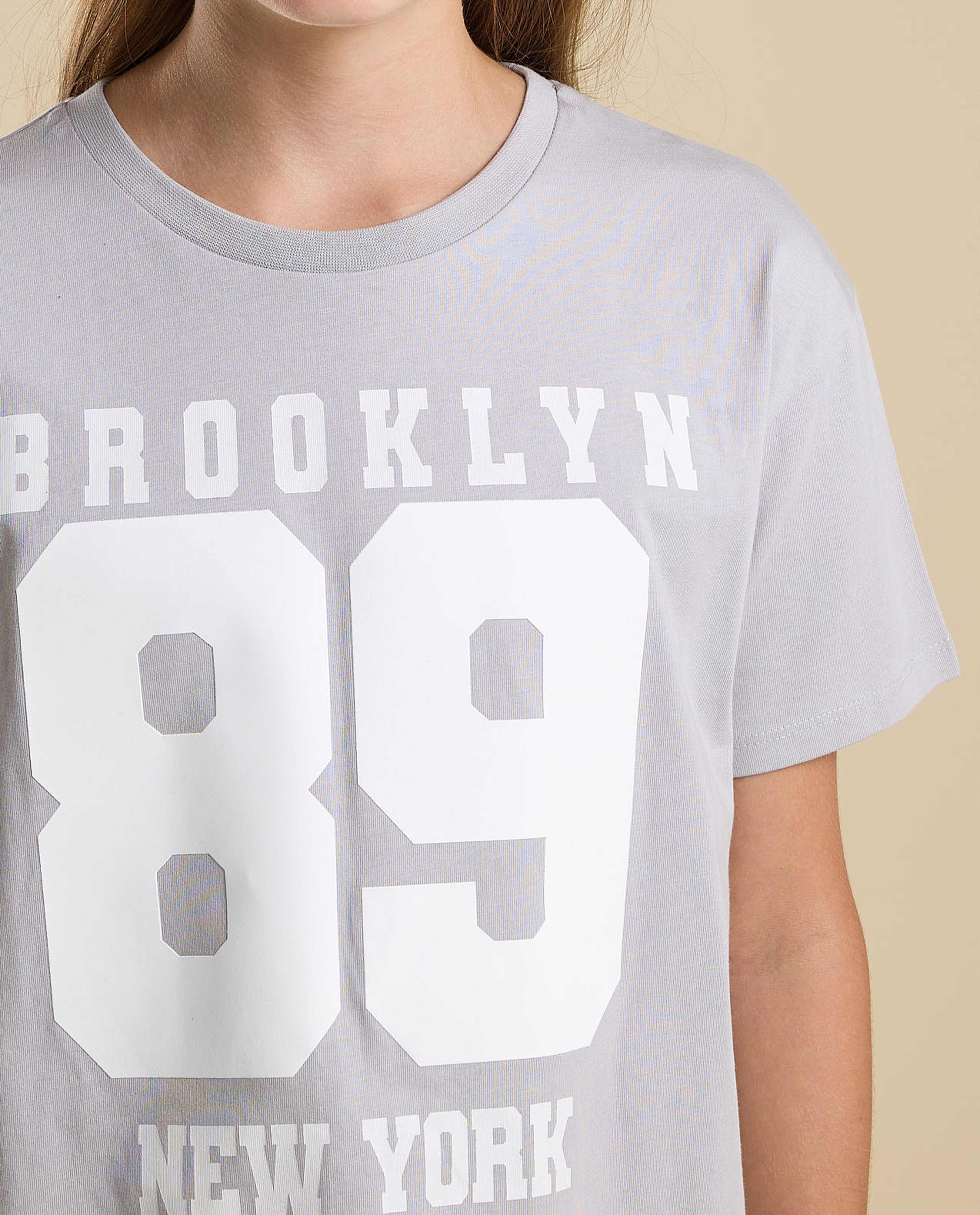 Typography Print T-Shirt with Crew Neck and Short Sleeves