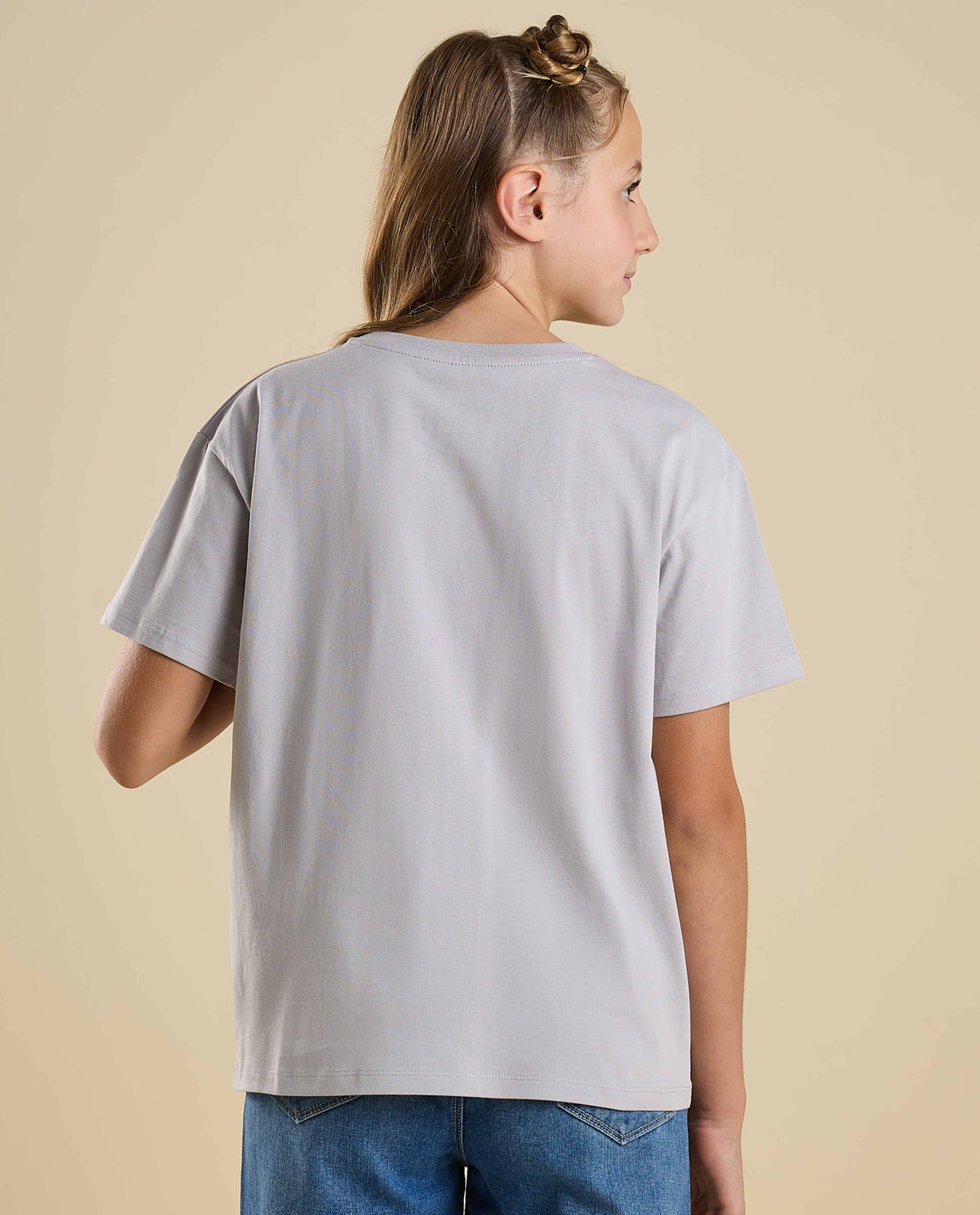 Typography Print T-Shirt with Crew Neck and Short Sleeves