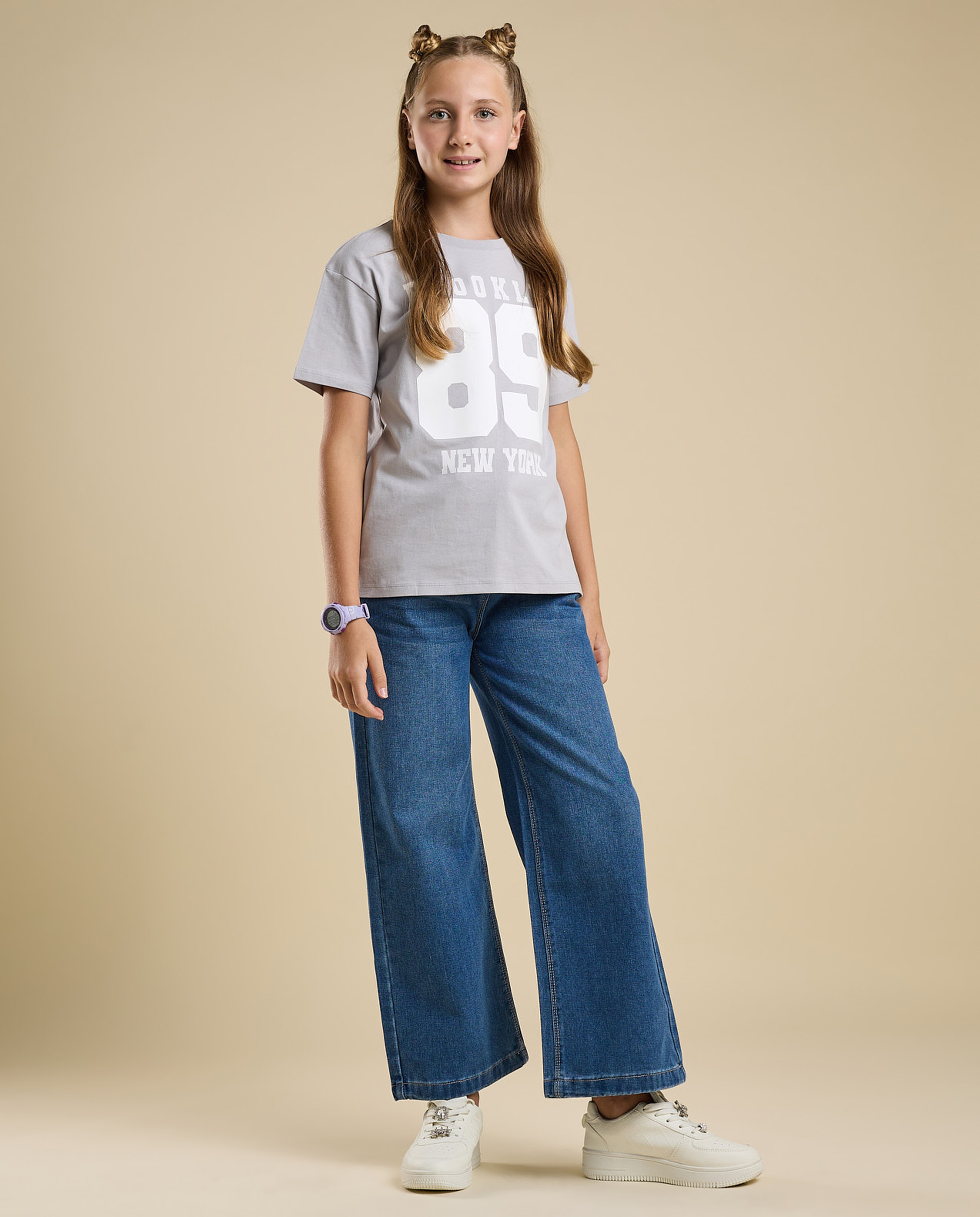 Typography Print T-Shirt with Crew Neck and Short Sleeves