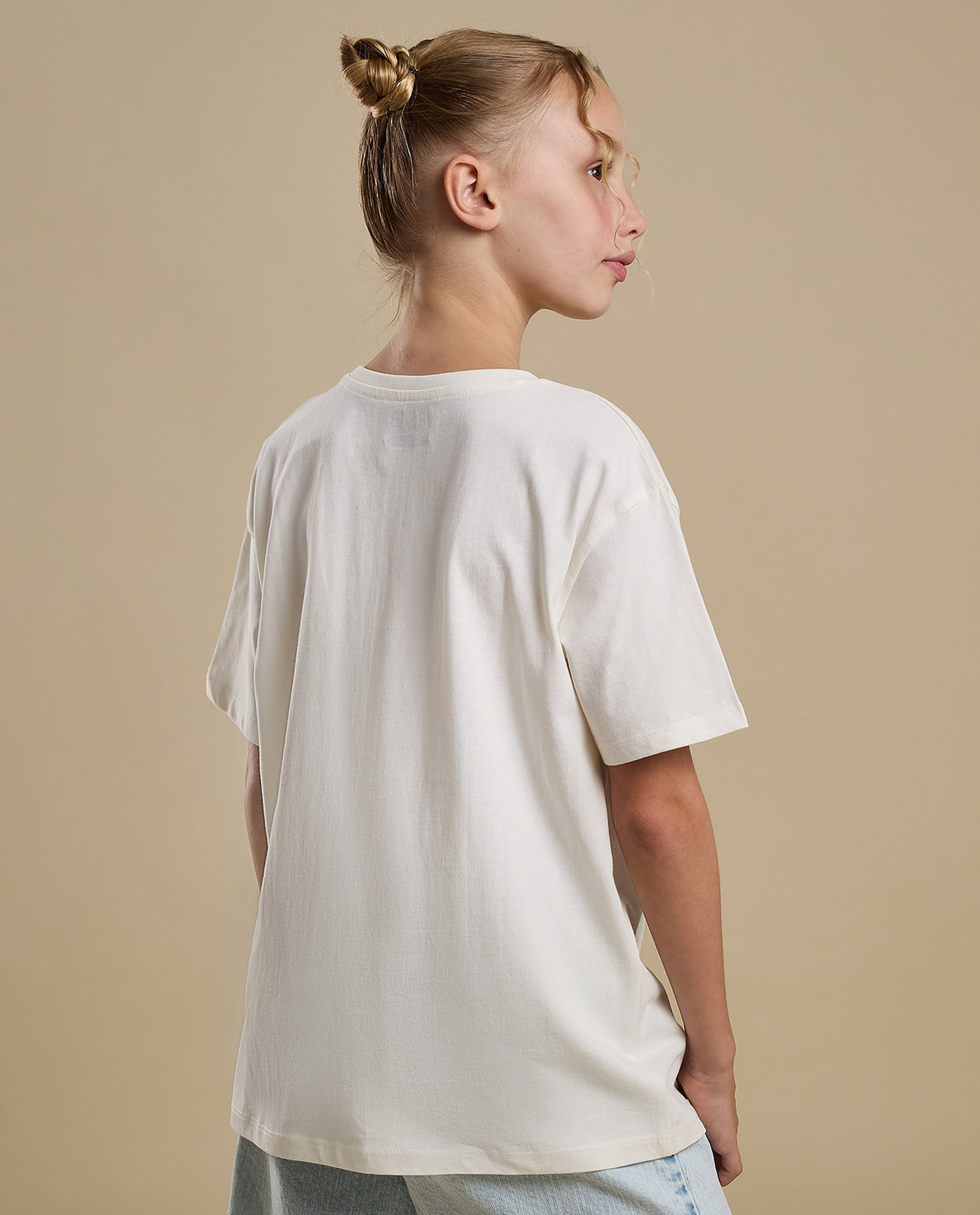 Typography Print T-Shirt with Crew Neck and Short Sleeves