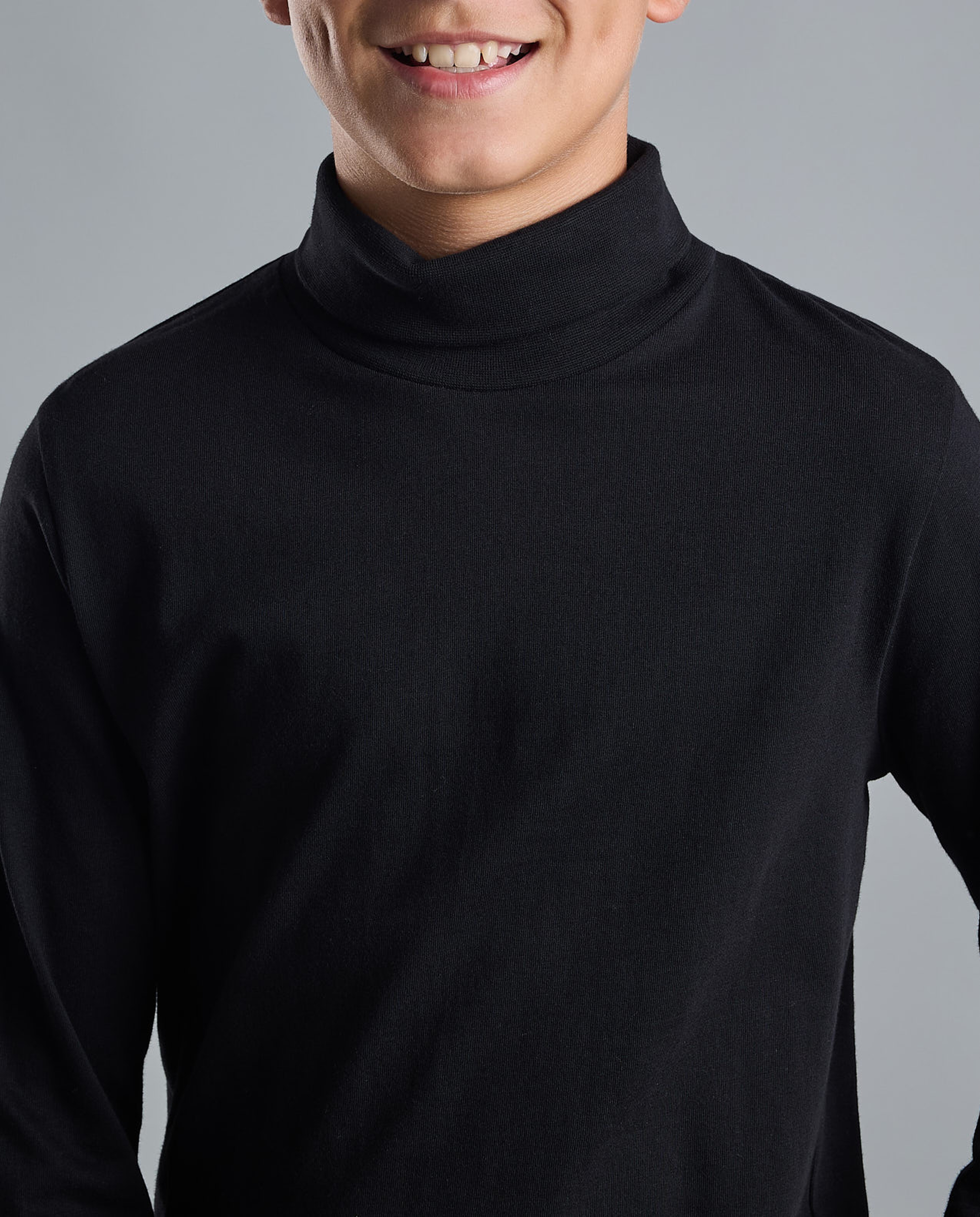Solid T-Shirt with High Neck and Long Sleeves